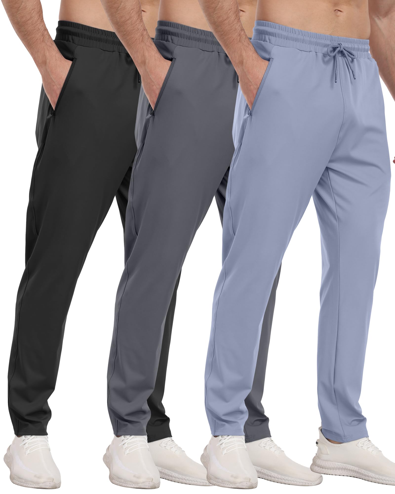 3 Pack Men's Athletic Sweatpants with Zipper Pockets,