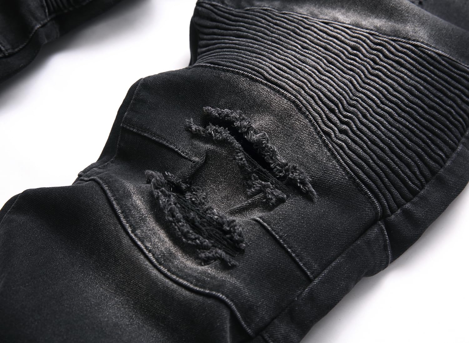 AITITIA Men's Biker Zipper Deco Washed Straight Fit Jeans (40, 002 Light Blue)