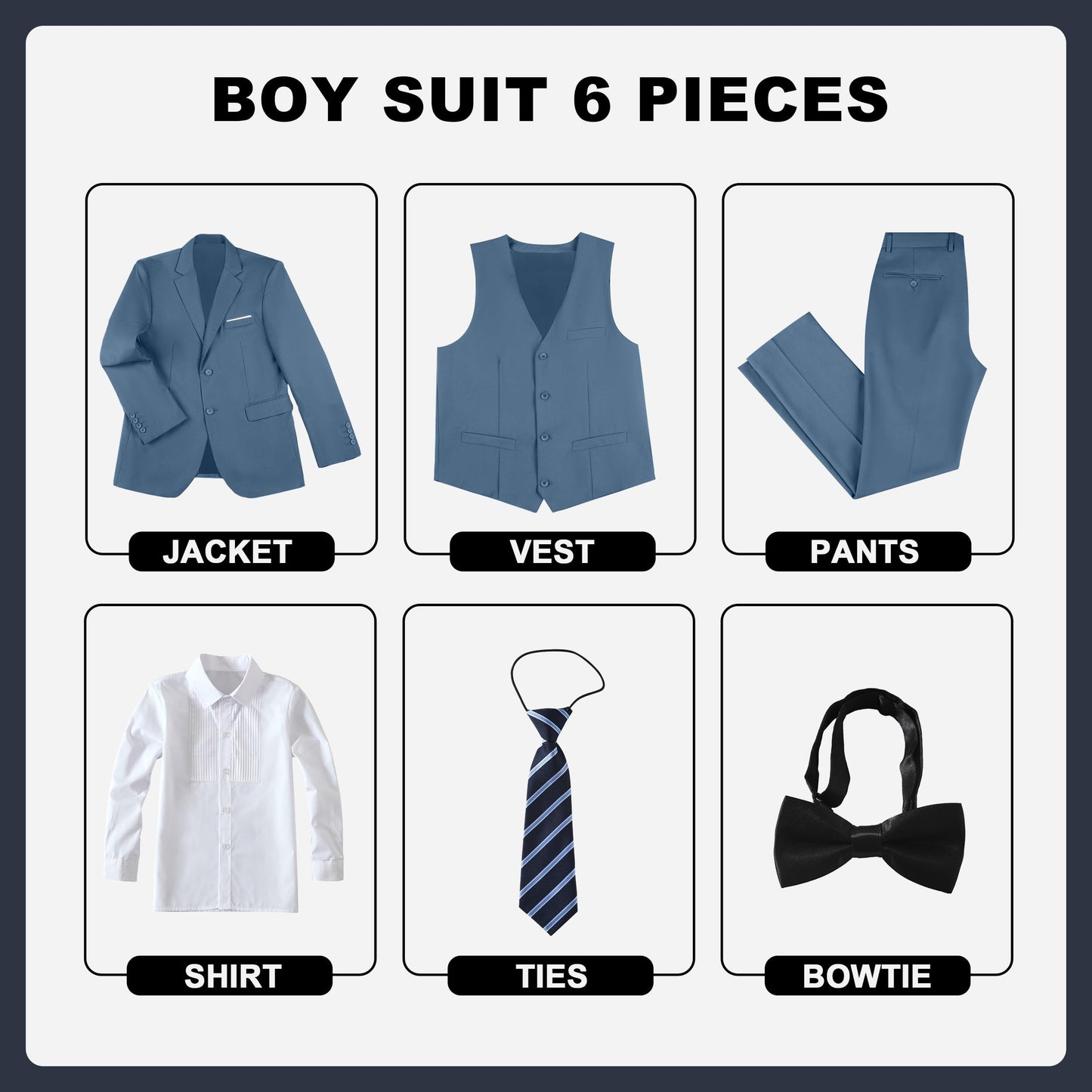 Boys' Suits Size 2T Kids Black Suit Slim Fit 6 Piece Formal Suit Set Teen Toddler Ring Bearer Outfit for Wedding