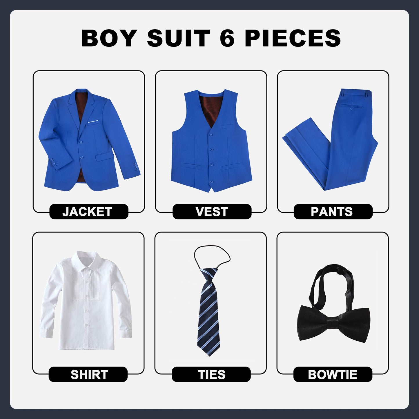 Boys' Suits Size 2T Kids Black Suit Slim Fit 6 Piece Formal Suit Set Teen Toddler Ring Bearer Outfit for Wedding