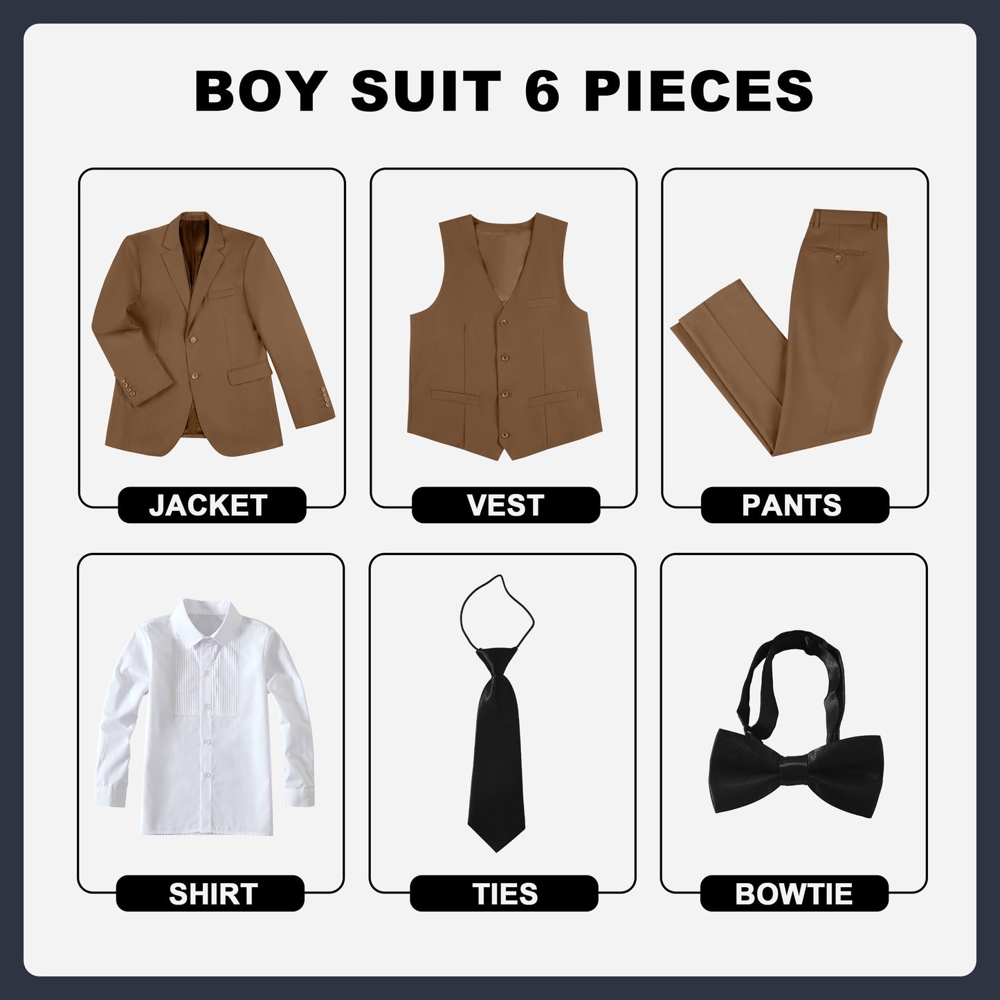 Boys' Suits Size 2T Kids Black Suit Slim Fit 6 Piece Formal Suit Set Teen Toddler Ring Bearer Outfit for Wedding