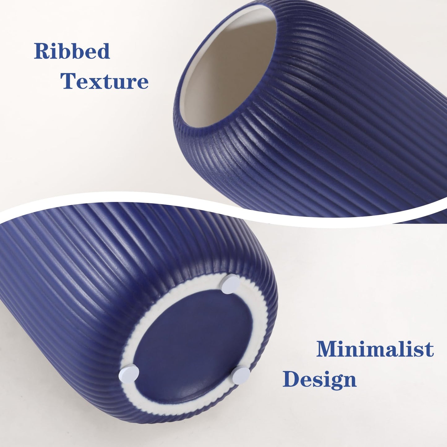 Ceramic Vase for Flowers – Modern Small Ribbed Textured Flower Vase for Home Decor, Pampas Grass, Decorative, Farmhouse, Coffee Table, Kitchen Centerpieces, Bookshelf and Home Living (White)