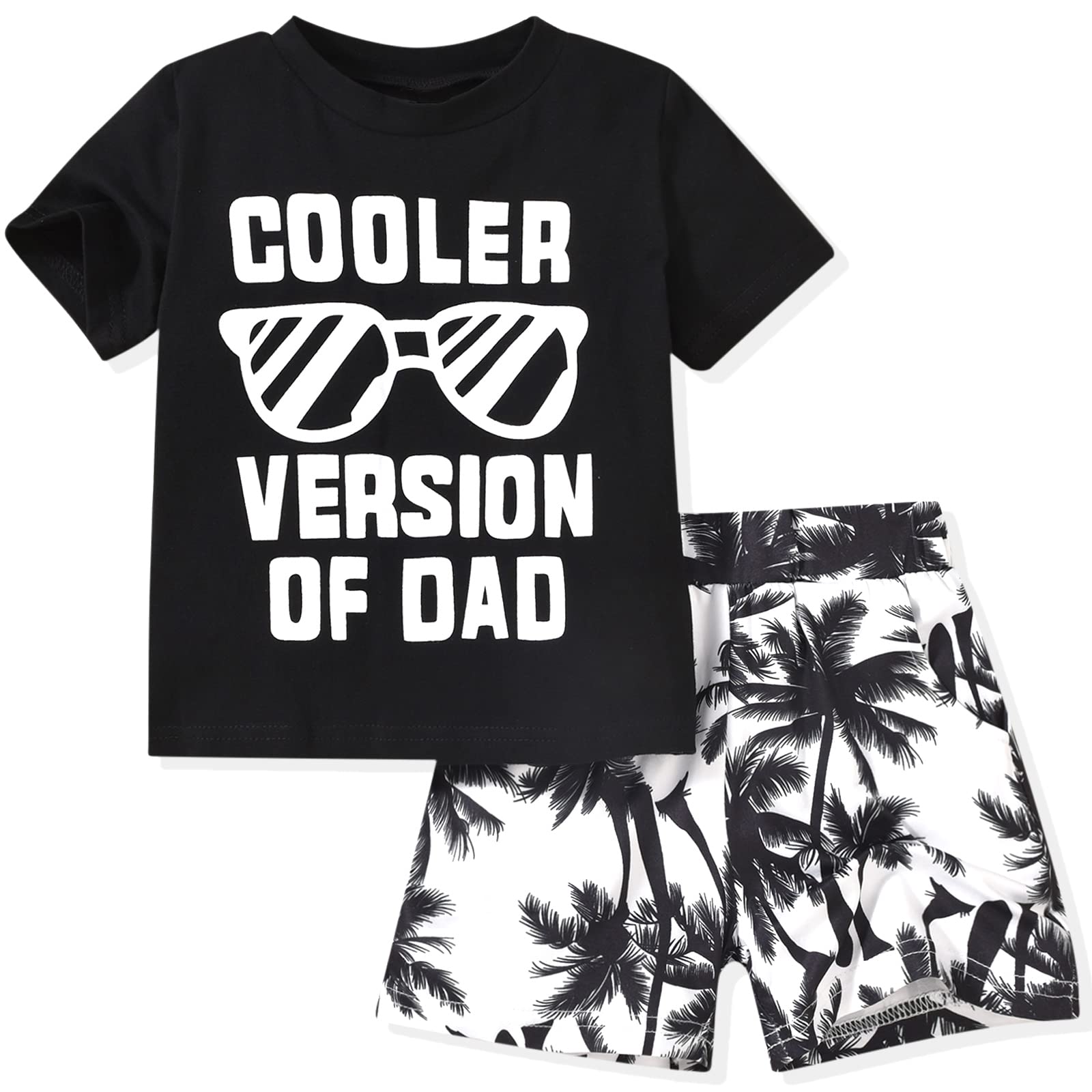 fioukiay 4T Black Toddler Boys Sring Summer Shorts Set Boys Letter Printed Palm Leaf Clothes Outfit