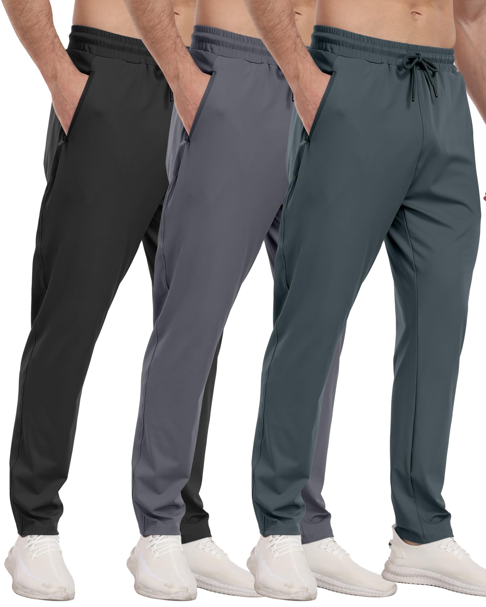 PARISDIARY 3 Pack Mens Athletic Sweatpants with Zipper Pockets,Workout Gym Joggers Pants for Men Running Jogging Pants-BlackDark GrayNavy-L