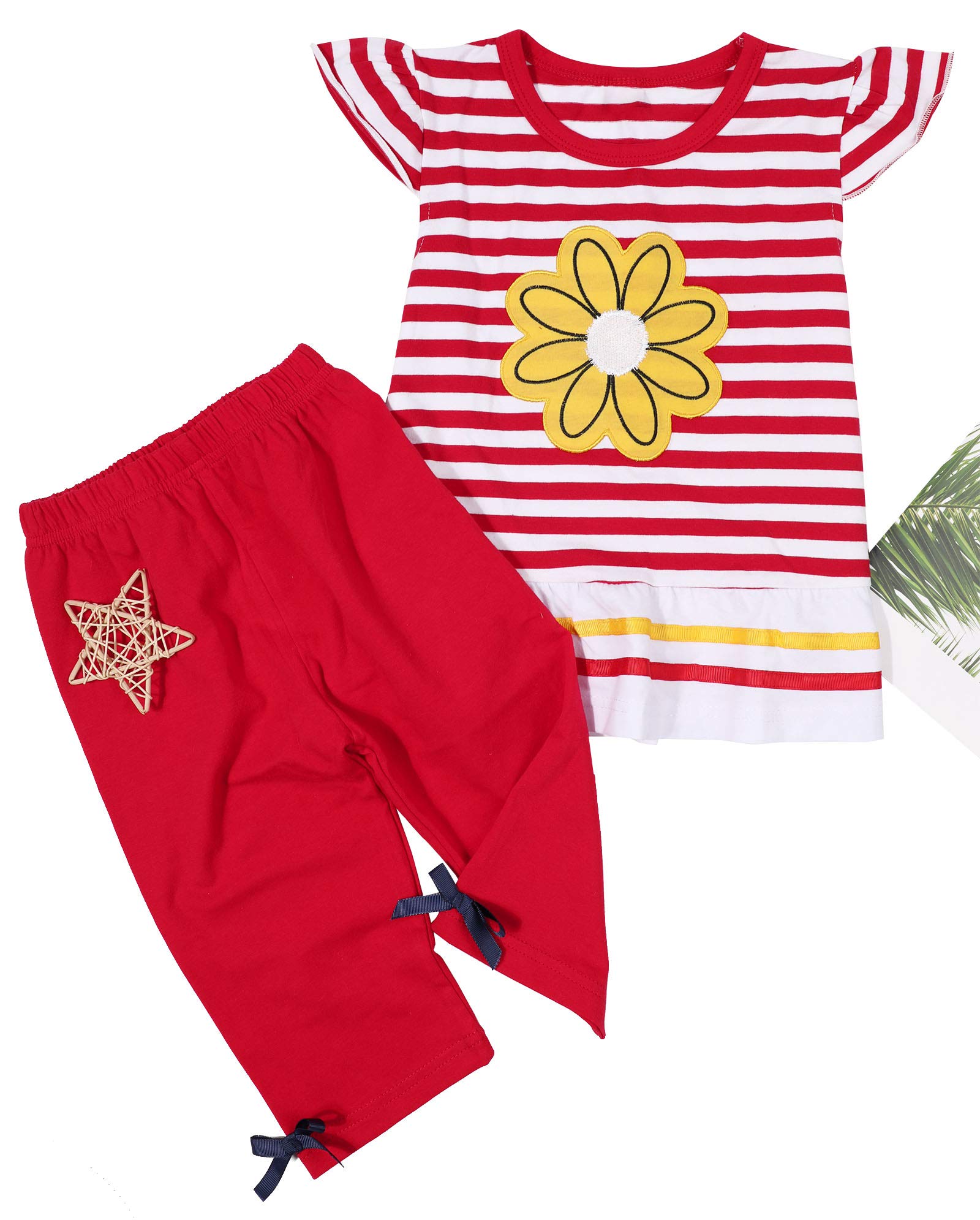 LUKYCILD Baby Girls Summer Clothes Casual Clothing Suit Short Sleeve Striped T-Shirt +Pants