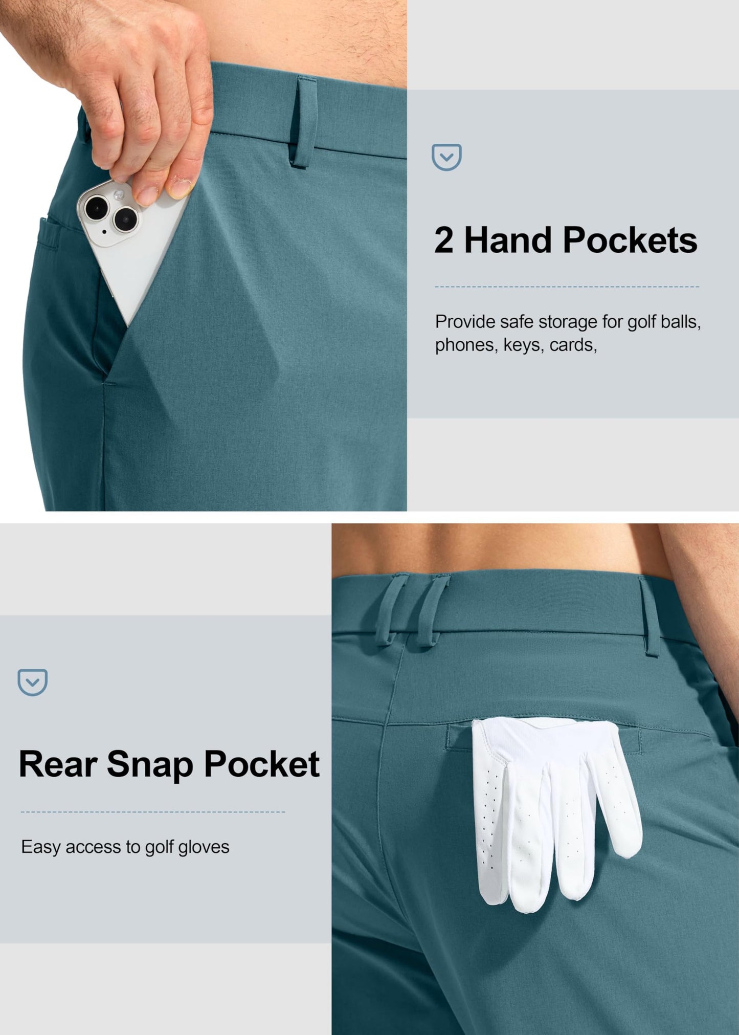 Pudolla Men's Golf Pants Stretch Classic Fit Work Dress Pants 30 Lightweight Quick Dry Casual Slacks Trousers with Pockets(Khaki 34Wx30L)