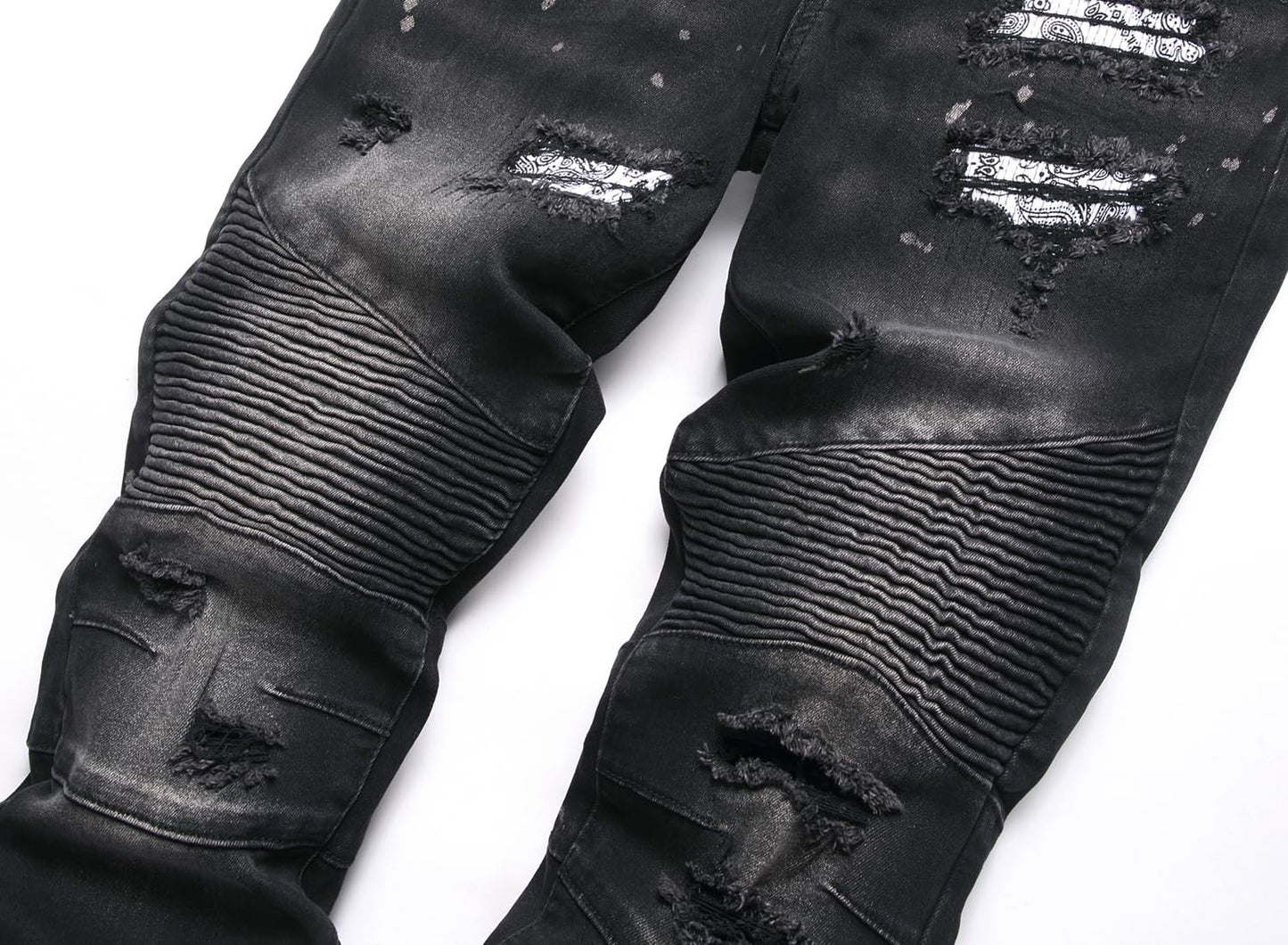 AITITIA Men's Biker Zipper Deco Washed Straight Fit Jeans (40, 002 Light Blue)