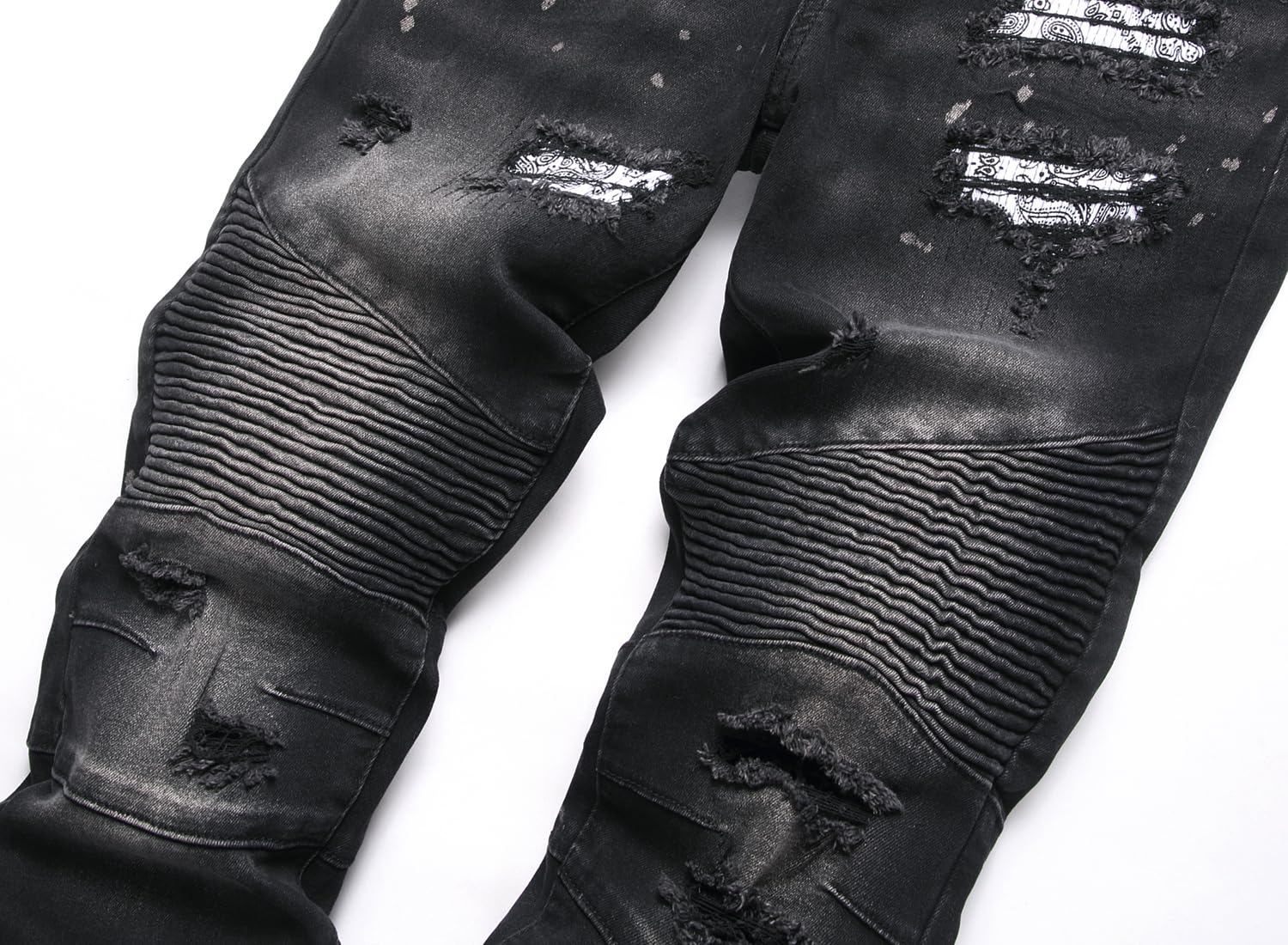 AITITIA Men's Biker Zipper Deco Washed Straight Fit Jeans (40, 002 Light Blue)