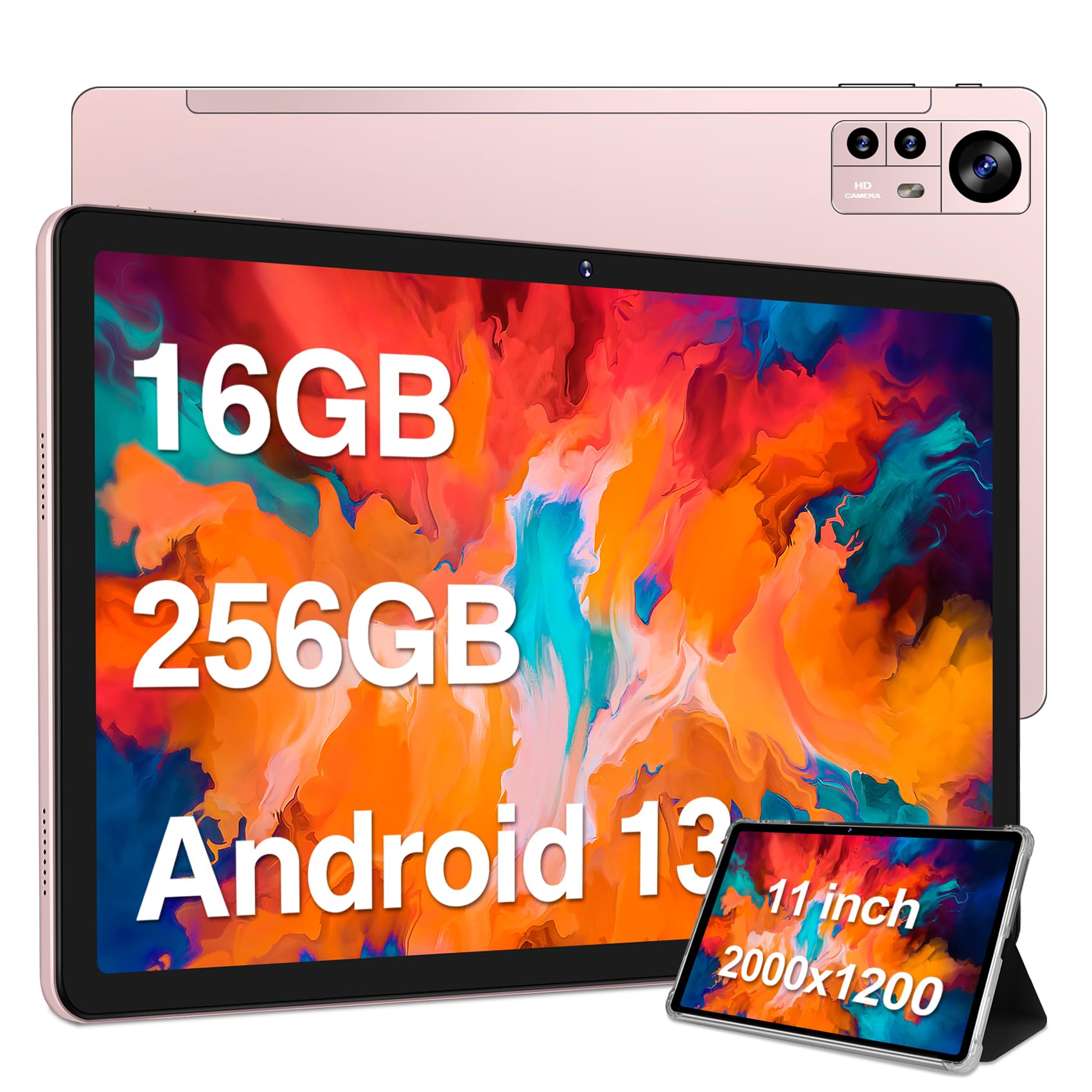 2024 Latest Tablet 11 inch Android 13 Tablets 16GB+256GB+1TB Expand, Octa-Core, 2K 2000 x 1200 Display, 13MP Triple Camera, 8600mAh, Quad Speakers, 5G/2.4G WiFi,GPS,Bluetooth 5.0, with Case -Grey