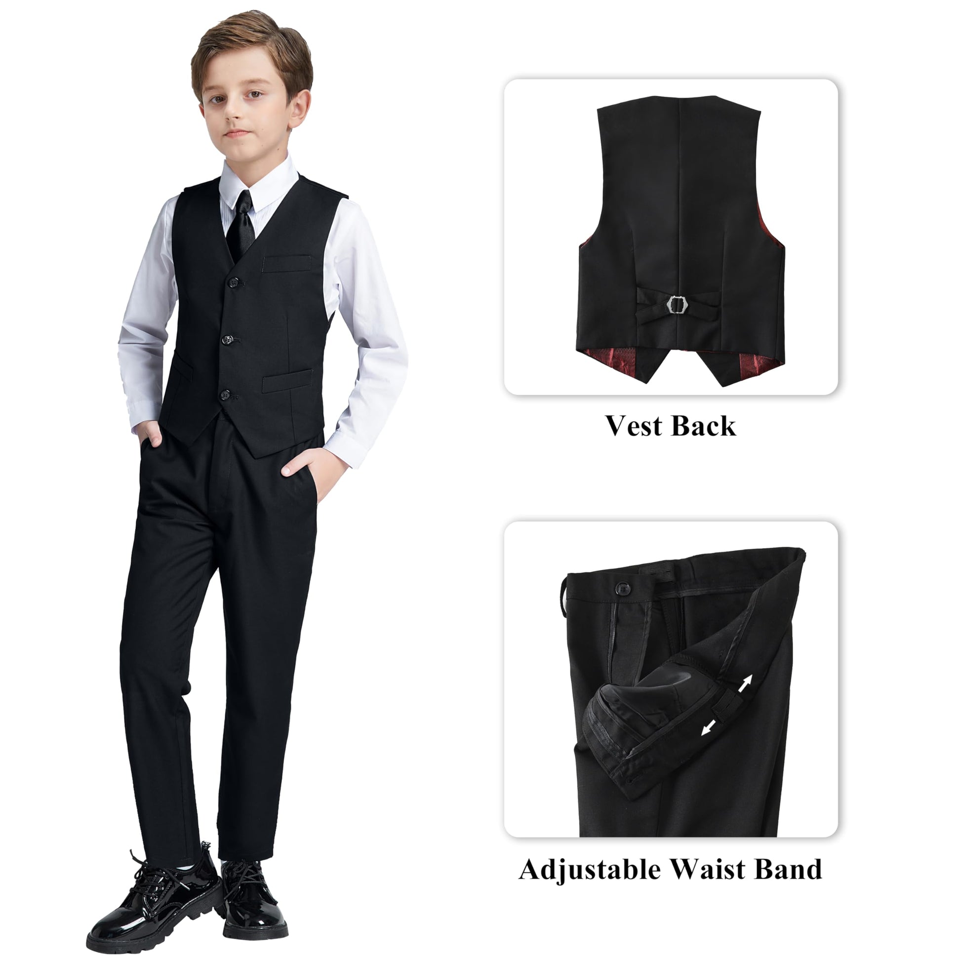 Boys' Suits Size 2T Kids Black Suit Slim Fit 6 Piece Formal Suit Set Teen Toddler Ring Bearer Outfit for Wedding