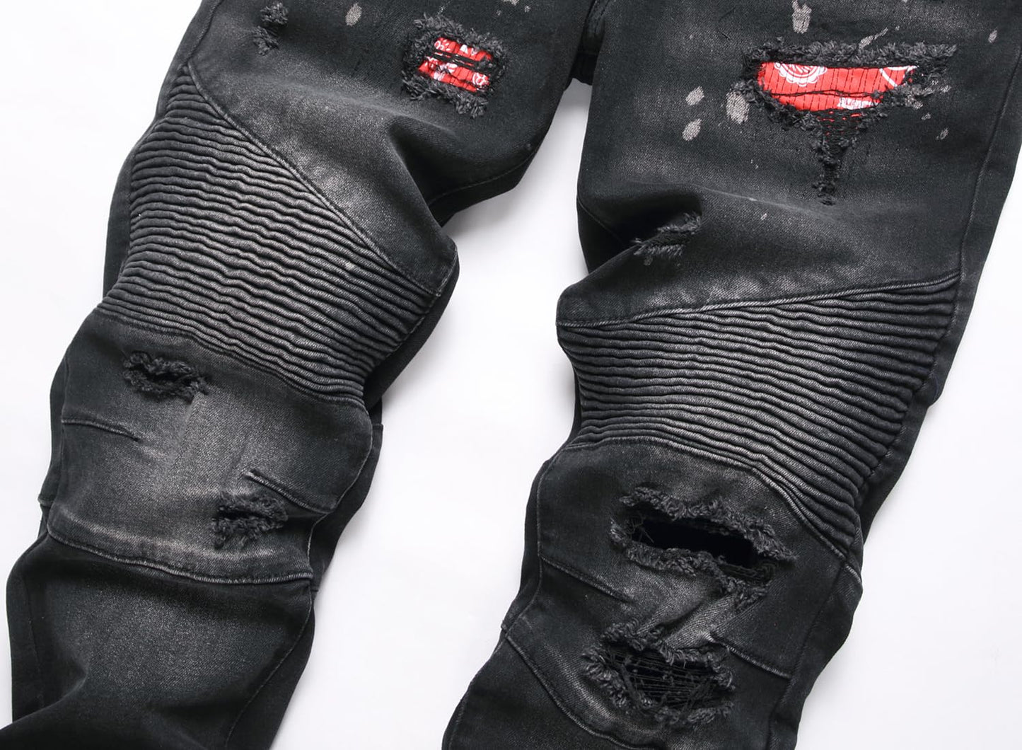 AITITIA Men's Biker Zipper Deco Washed Straight Fit Jeans (40, 002 Light Blue)