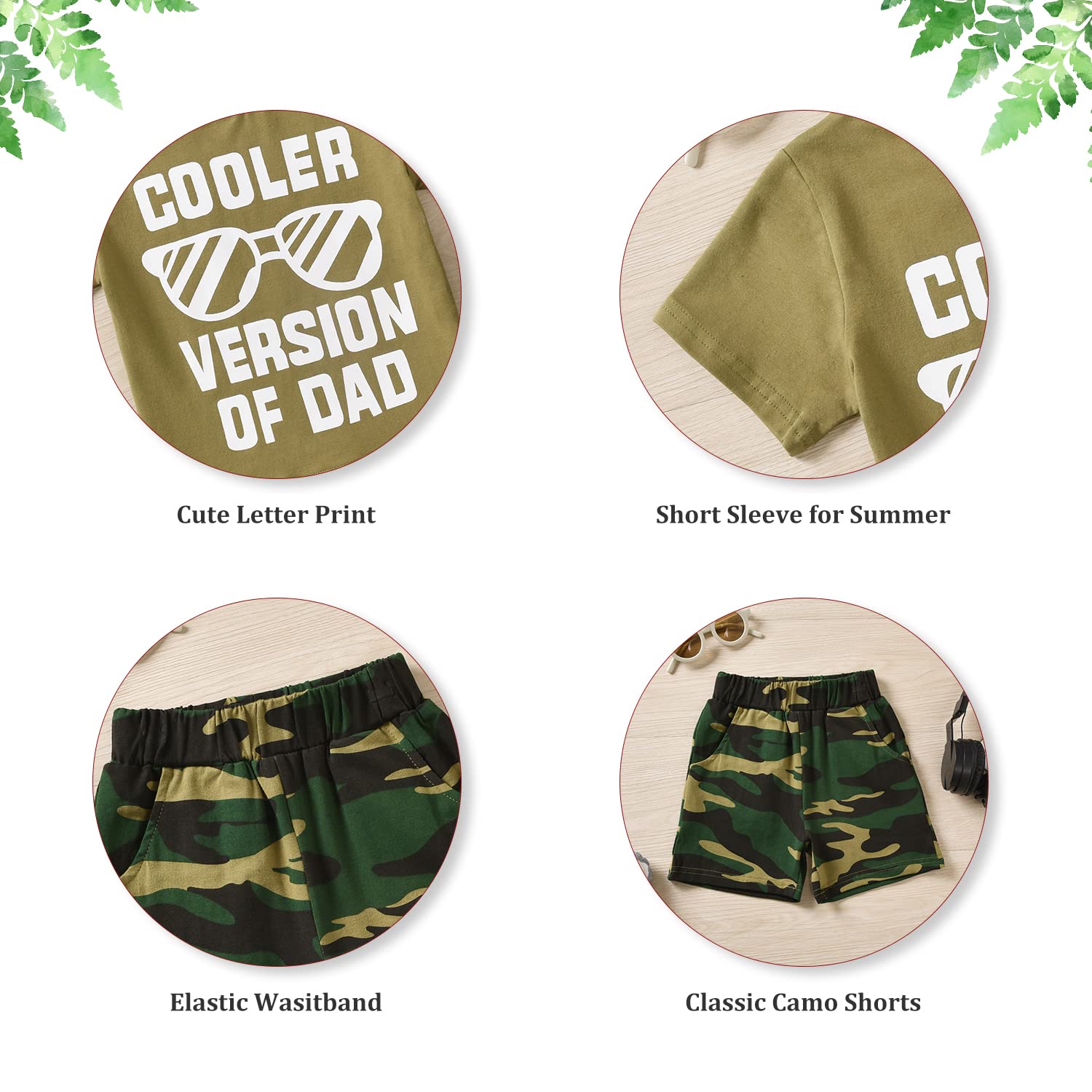 fioukiay 4T Black Toddler Boys Sring Summer Shorts Set Boys Letter Printed Palm Leaf Clothes Outfit