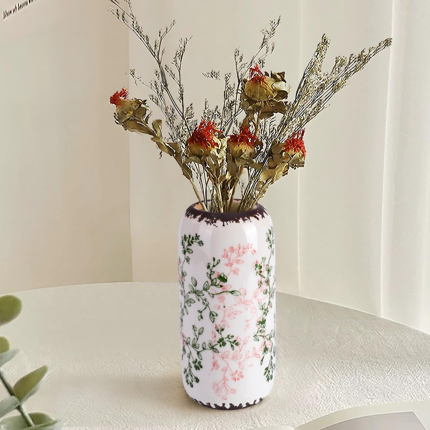 Ceramic Vase for Flowers – Modern Small Ribbed Textured Flower Vase for Home Decor, Pampas Grass, Decorative, Farmhouse, Coffee Table, Kitchen Centerpieces, Bookshelf and Home Living (White)