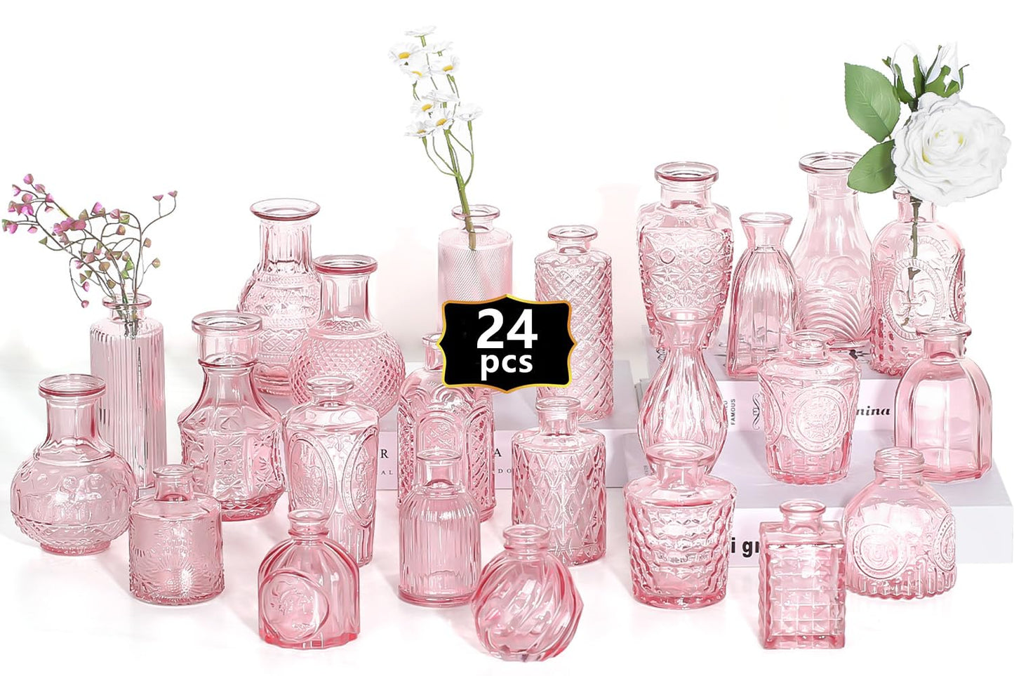 Anquephd Glass Bud Vase Set of 32PCS Wedding Centerpieces for Tables,Mini Clear Bud Vases for Flowers,Small Flower Vases Suitable for Birthday Party,Anniversary,Wedding,Baby Shower (Clear, 32PCS)