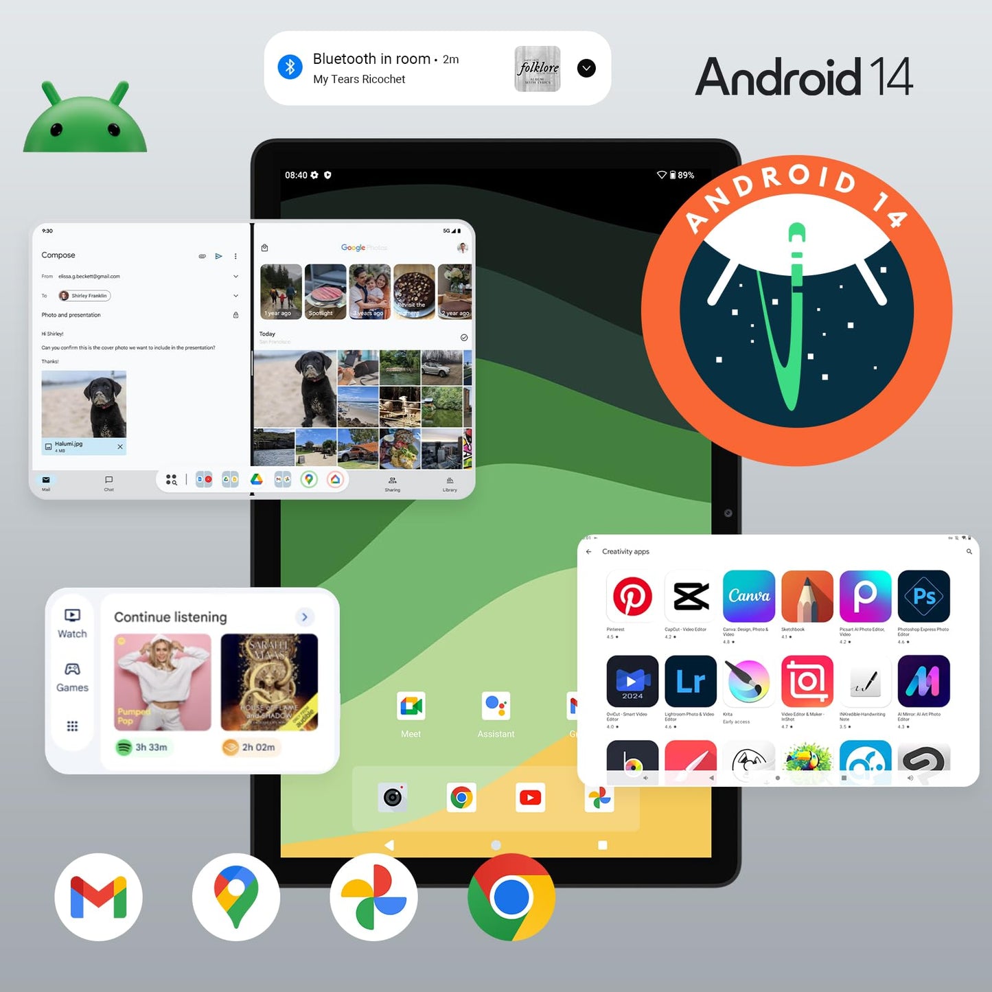 ApoloSign Tablet 11 inch, Android 14 Tablets with 11'' IPS HD Incell Display, Unisoc T606 Octa-Core up to 2.0Ghz, 8+128GB Storage, Expand to 1TB, 7000mAh, Widevine L1, 5G WiFi, BT 5.0, Slim, Light
