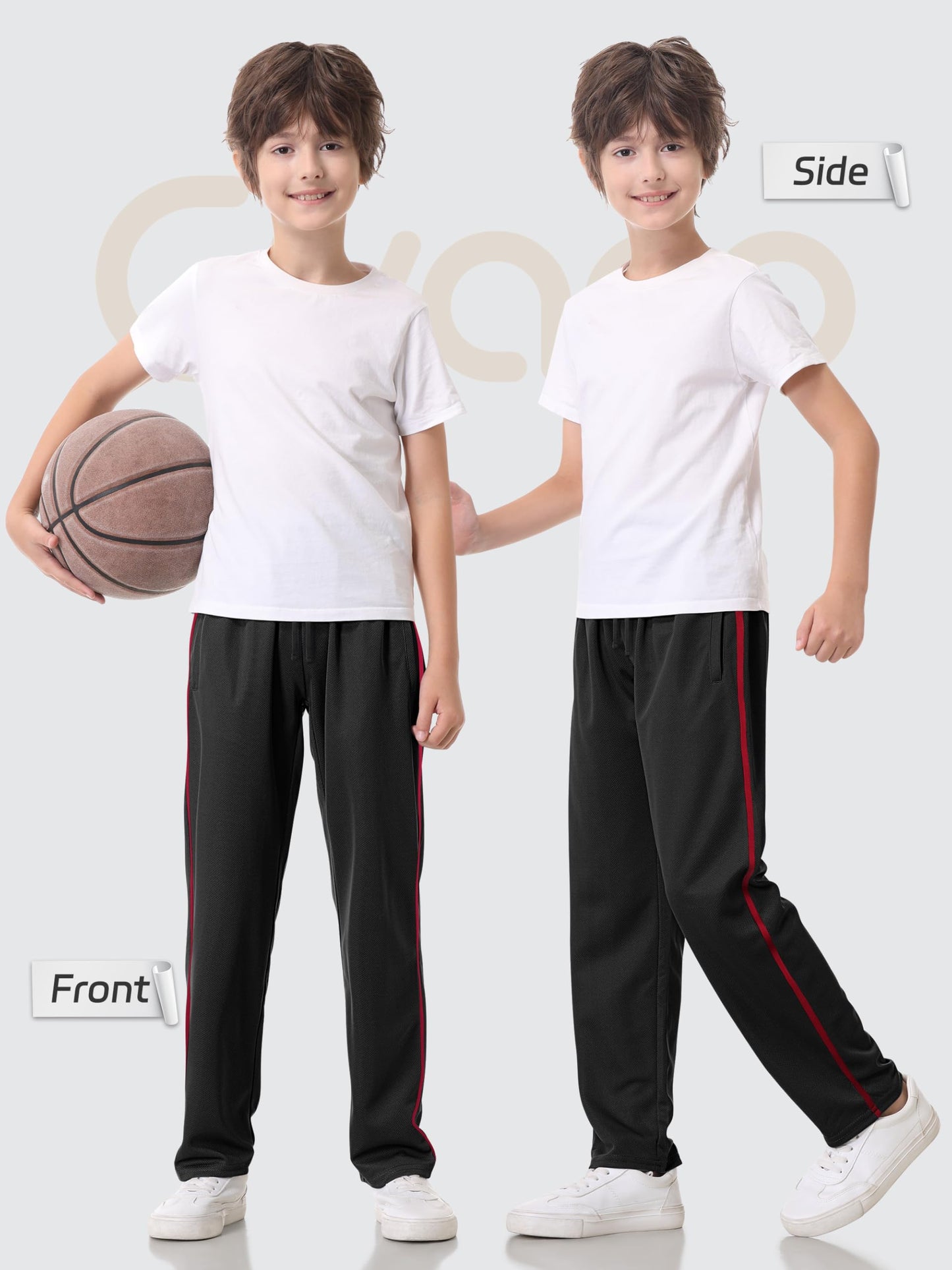 4 Pack Boys Mesh Lightweight Sweatpants, Thin Open Bottom Athletic Sweatpants for Boys.