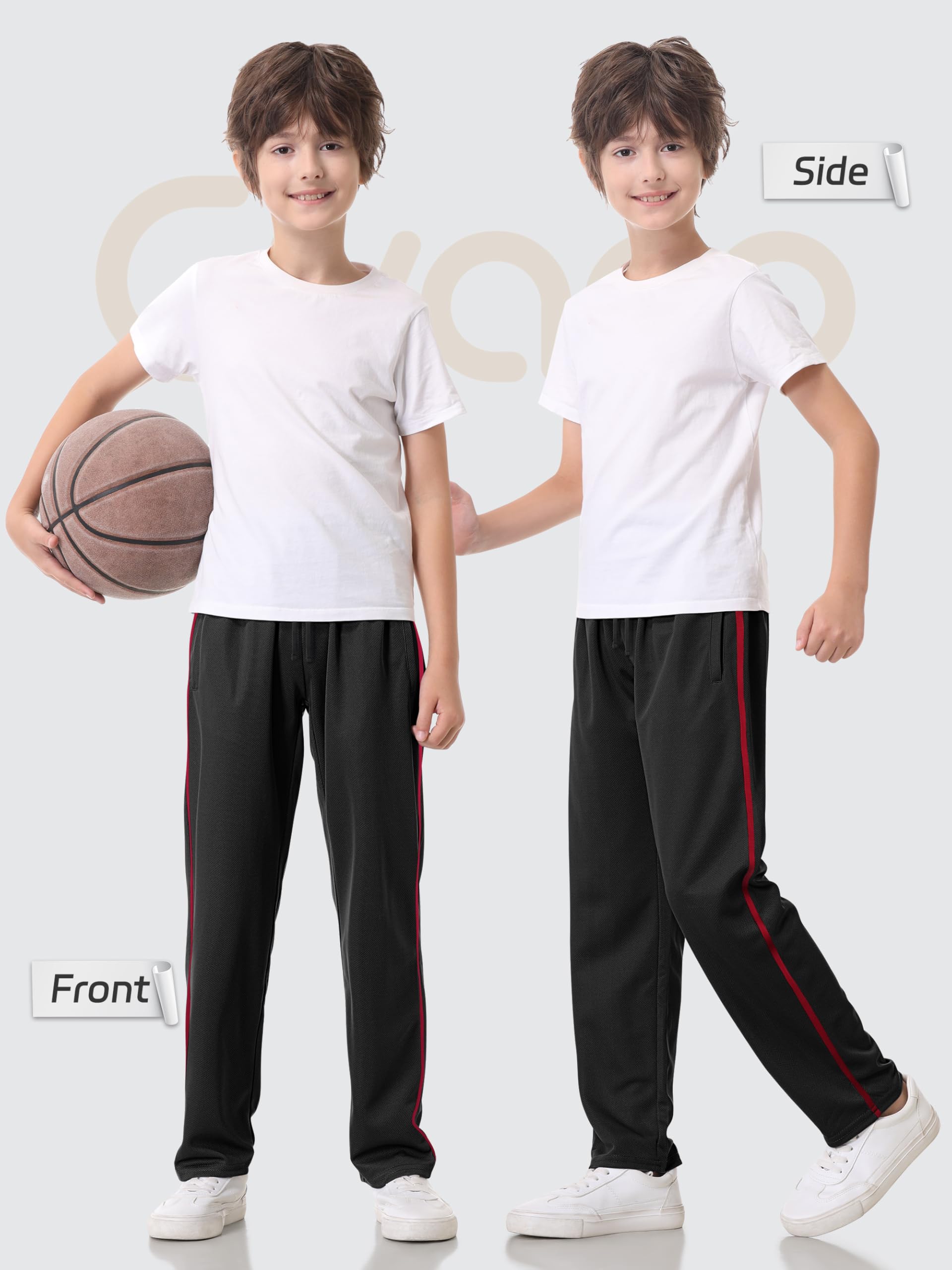 4 Pack Boys Mesh Lightweight Sweatpants, Thin Open Bottom Athletic Sweatpants for Boys.