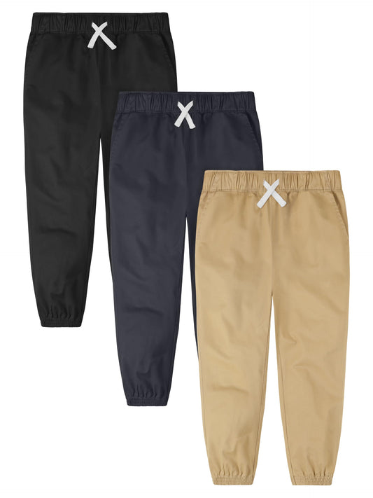 Resinta 3 Pack Boys' Stretch School Jogger Pants Pull-On 
