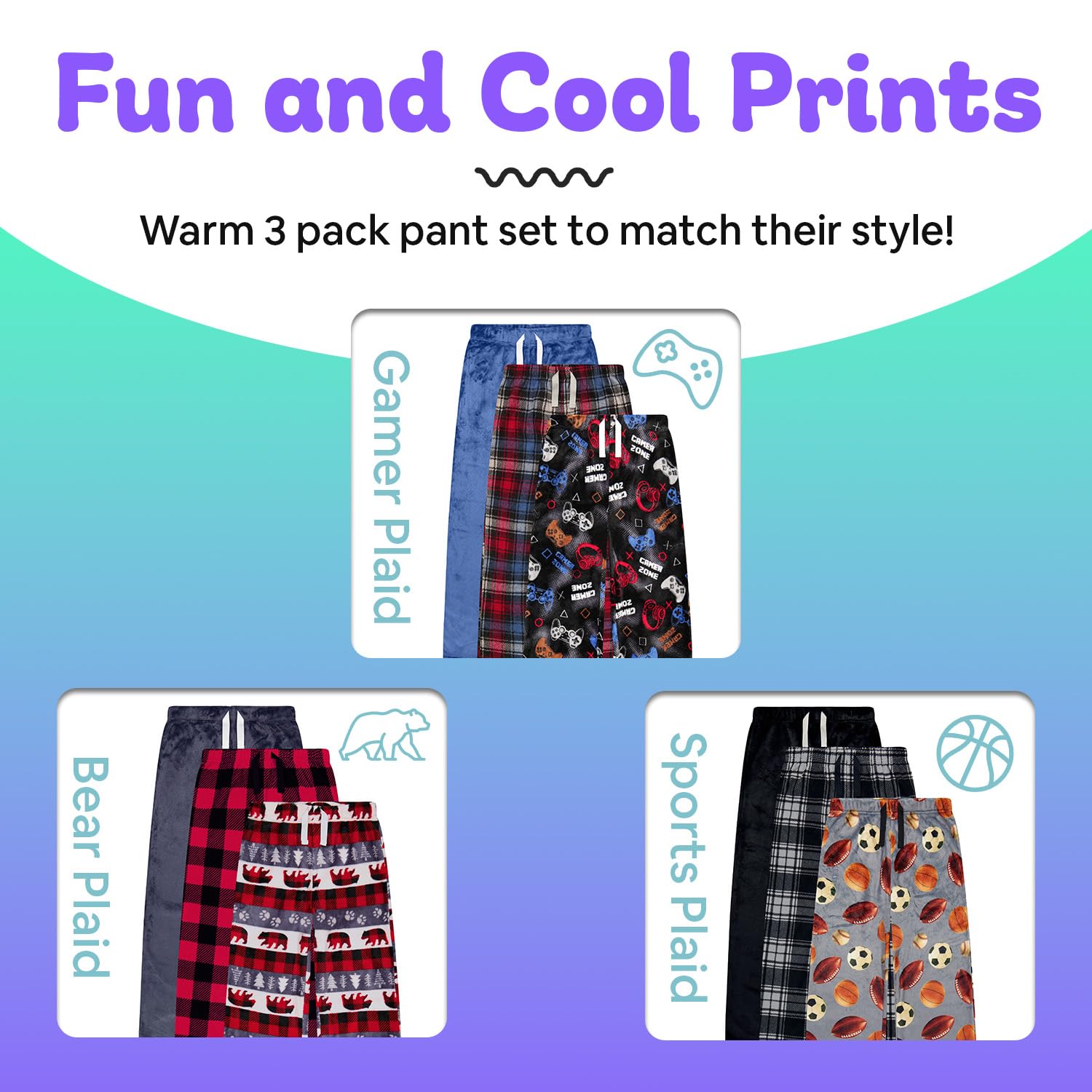 US Angels Boys Pajama Pants - 3 Pack, Boys' Sleepwear.