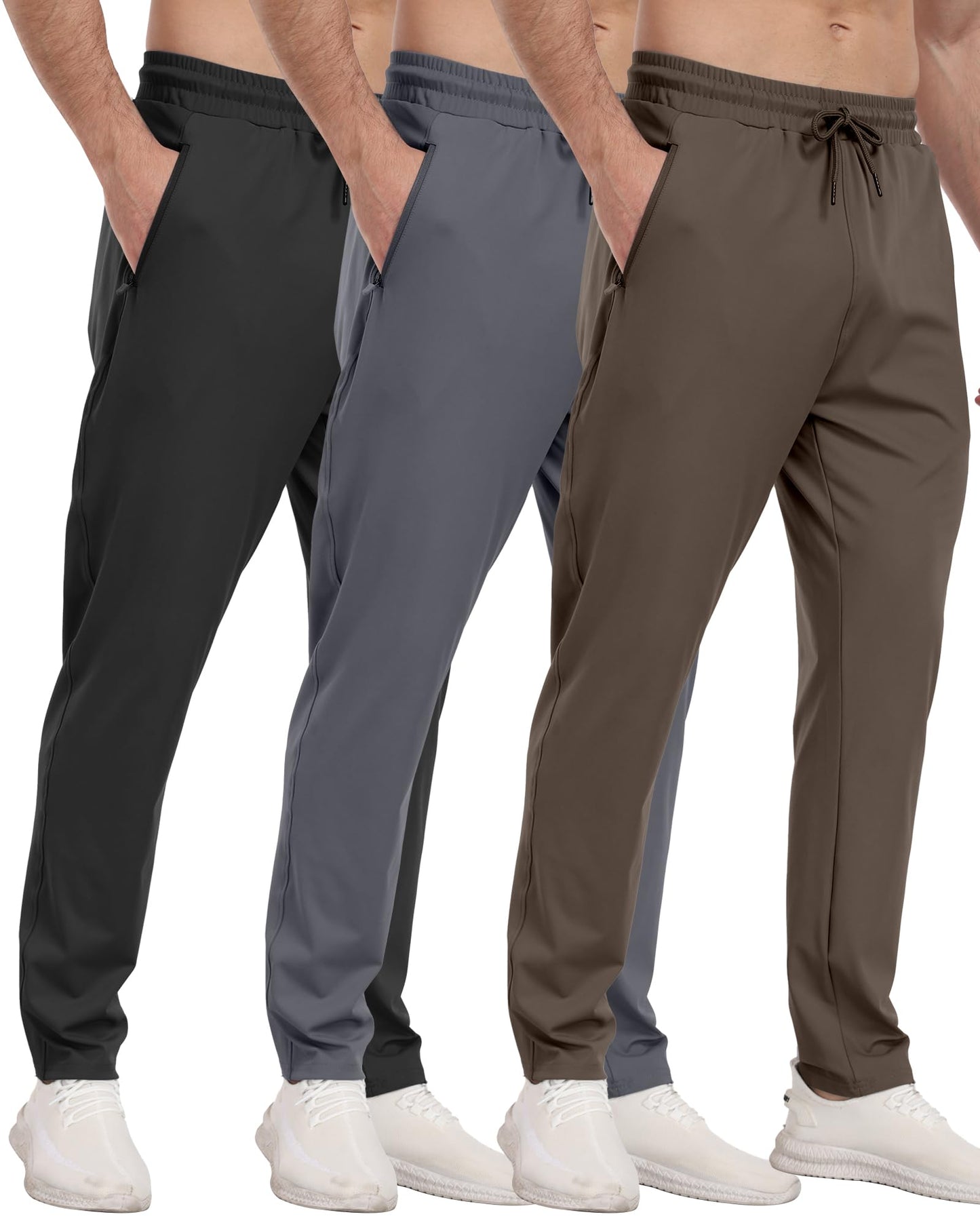 PARISDIARY 3 Pack Mens Athletic Sweatpants with Zipper Pockets,Workout Gym Joggers Pants for Men Running Jogging Pants-BlackDark GrayNavy-L