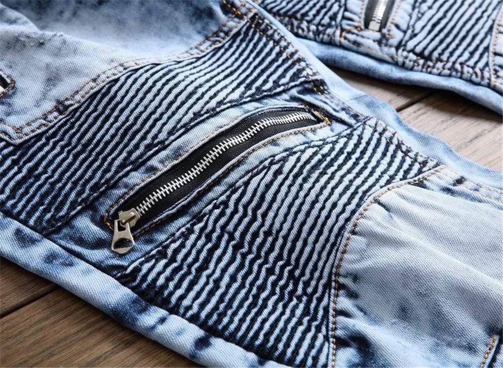 AITITIA Men's Biker Zipper Deco Washed Straight Fit Jeans (40, 002 Light Blue)