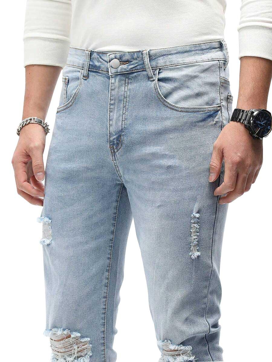 HUNGSON Men's Ripped Skinny Jeans Stretchy Slim Fit Jeans Pants for Men