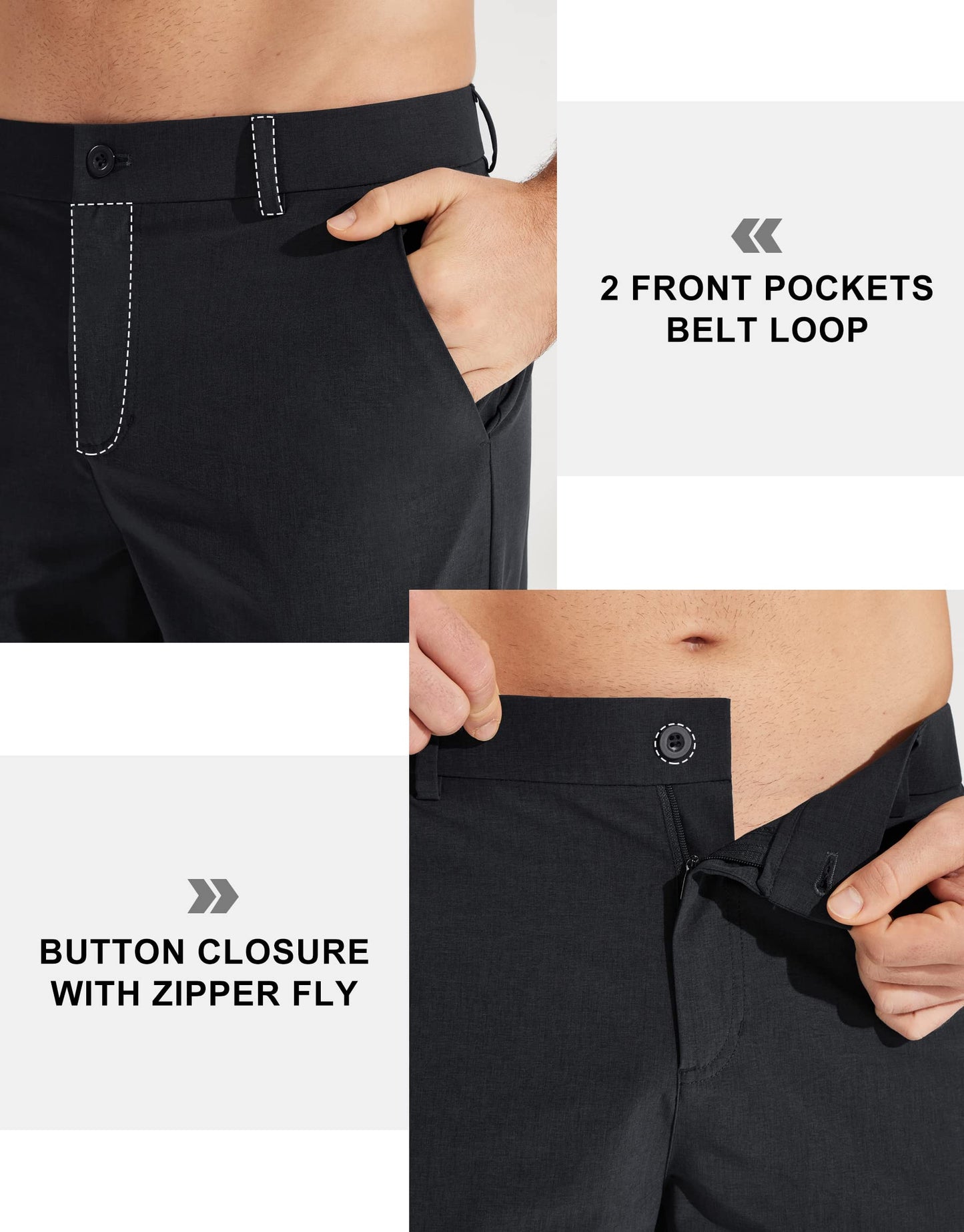 Libin Men's Golf Pants Classic Fit Stretch Work Dress Pants 32" Quick Dry Lightweight Business Casual Trousers Comfort Water Resistant, Black, 33W x 32L