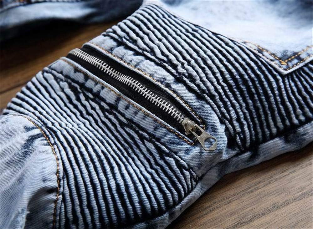 AITITIA Men's Biker Zipper Deco Washed Straight Fit Jeans (40, 002 Light Blue)