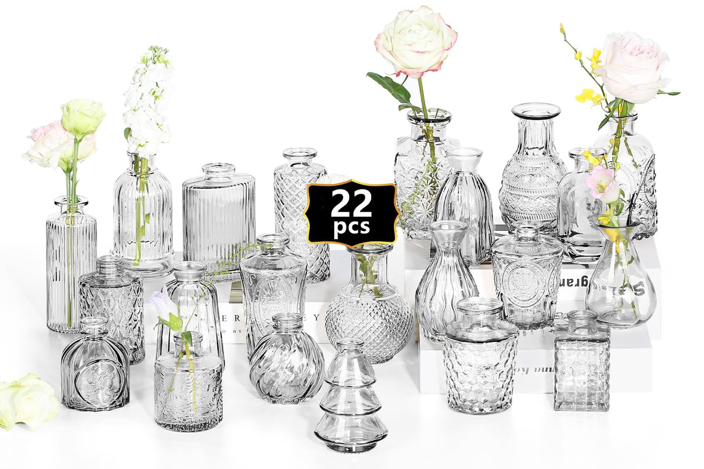 Anquephd Glass Bud Vase Set of 32PCS Wedding Centerpieces for Tables,Mini Clear Bud Vases for Flowers,Small Flower Vases Suitable for Birthday Party,Anniversary,Wedding,Baby Shower (Clear, 32PCS)