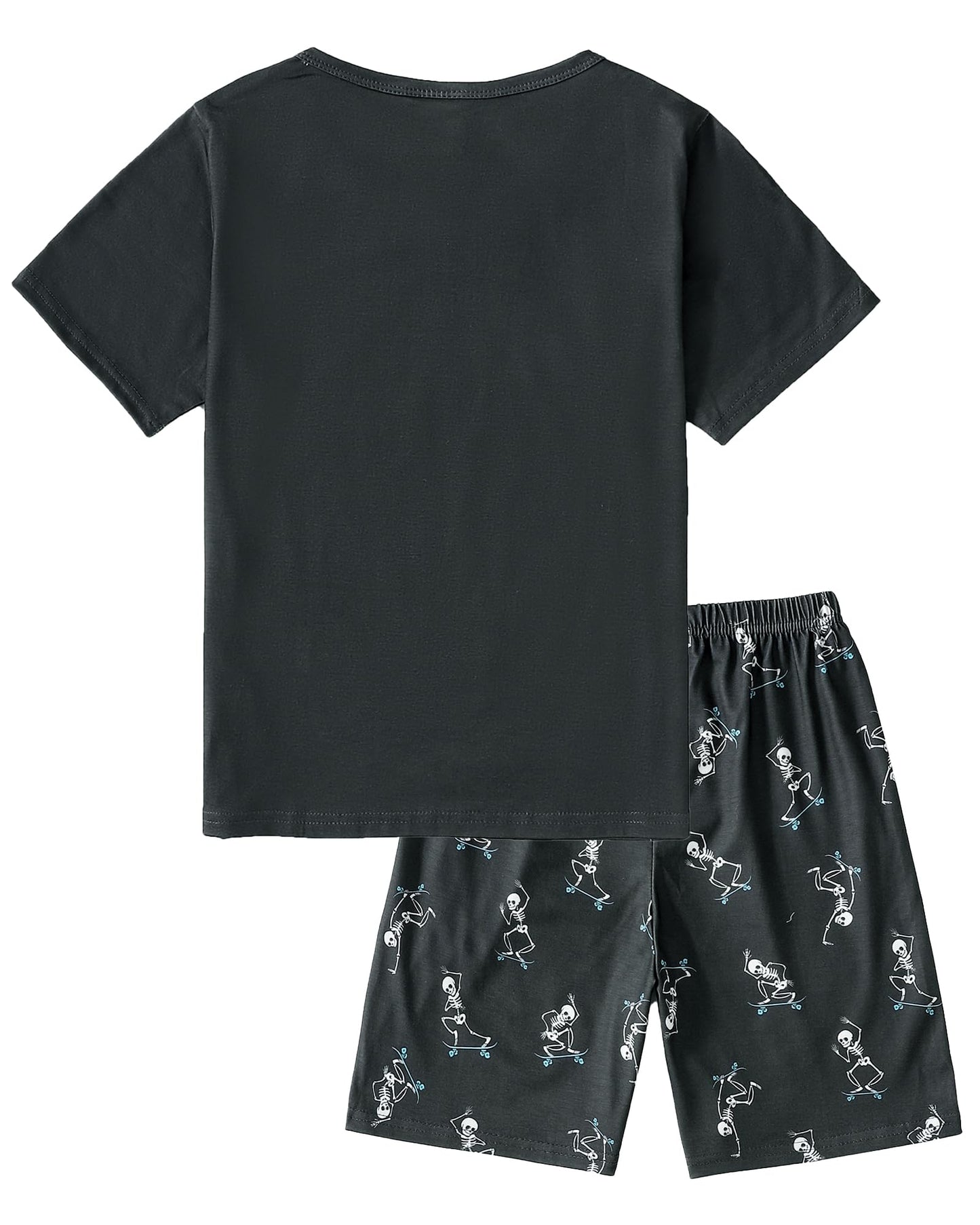 MyFav Big Boys Glow in Dark Skull Pjs Sleepwear Summer Pajama Shorts Sets, Skateboard, 14 Years