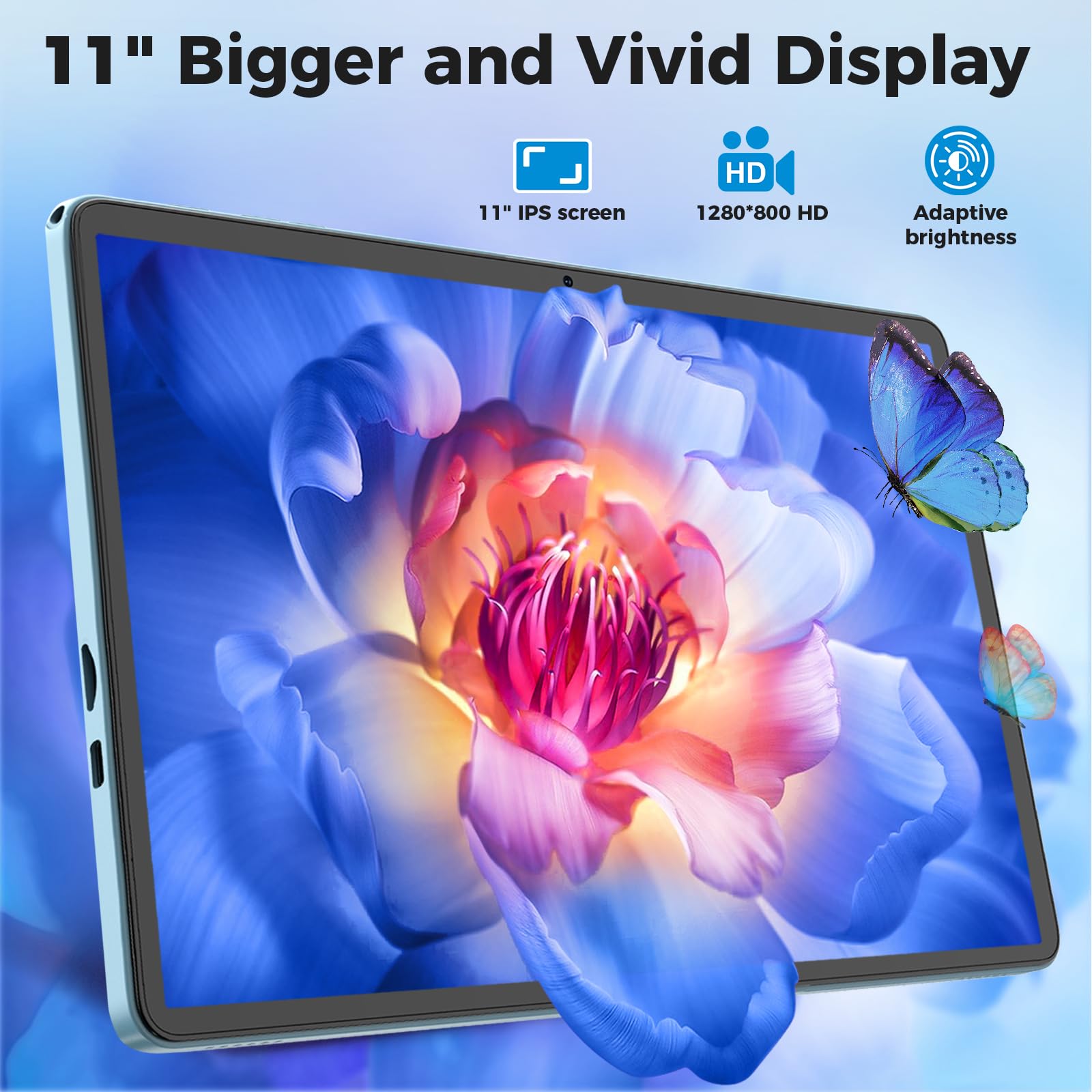 Android Tablet, 11 inch Android 15 Tablet with Keyboard, 24GB+128GB, 1TB Expand, 8000mAh, 5MP+13MP, 2.4G&5G WiFi, IPS Touch Screen, GMS Certified, 2 in 1 Tablets with Case, Mouse, Stylus(Black)