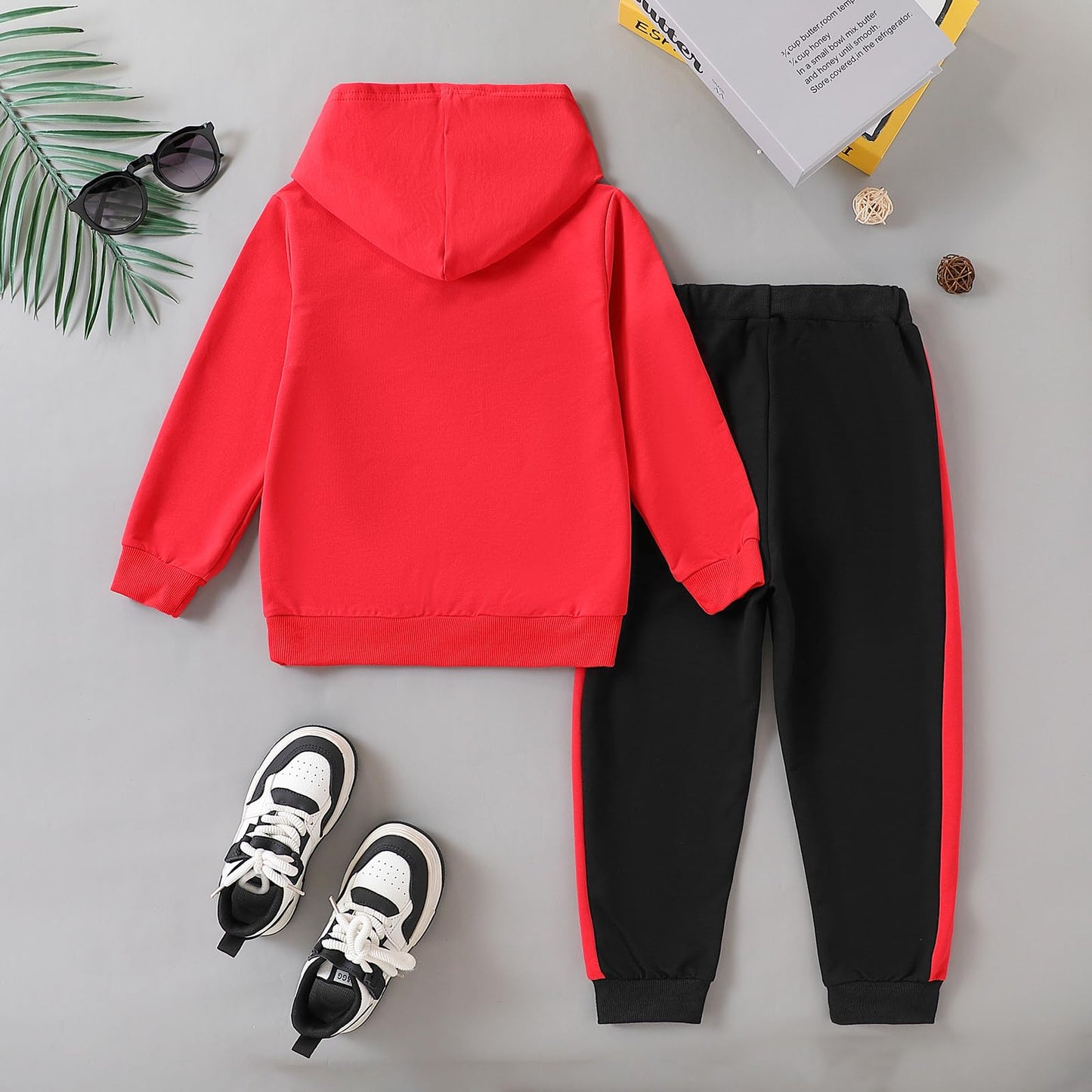 KIDLAGA Toddler Boy Clothes Long Sleeve Hoodie Sweatsuits Tops and Pants Boys Fall Winter Color Block Outfits Set Orange 11-12 Years