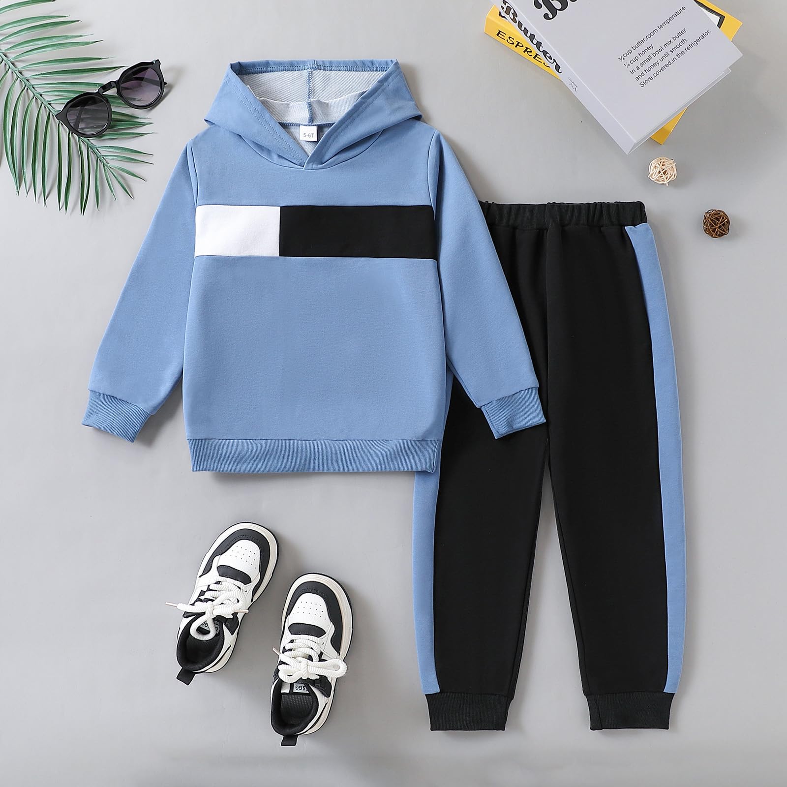 KIDLAGA Toddler Boy Clothes Long Sleeve Hoodie Sweatsuits Tops and Pants Boys Fall Winter Color Block Outfits Set Orange 11-12 Years