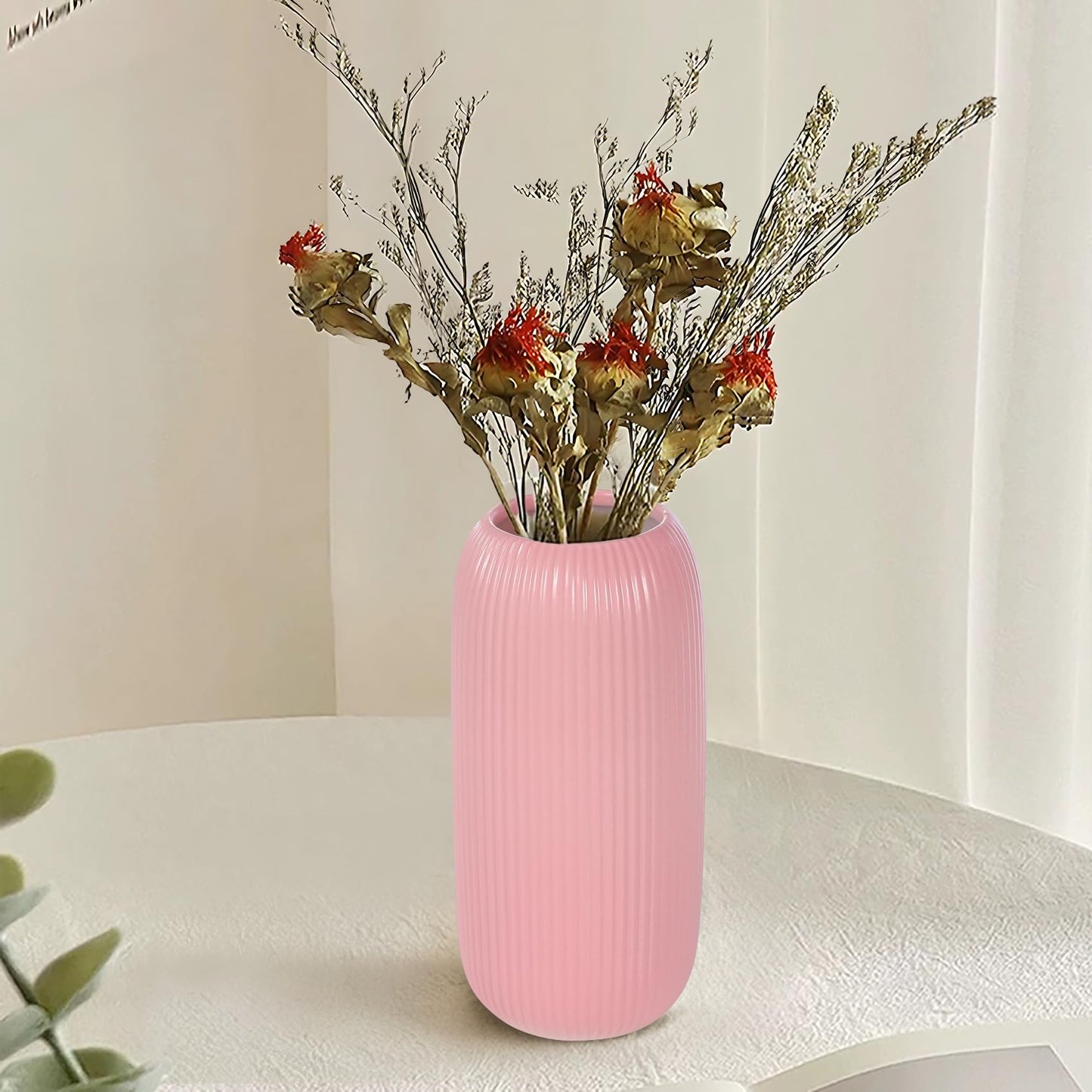 Ceramic Vase for Flowers – Modern Small Ribbed Textured Flower Vase for Home Decor, Pampas Grass, Decorative, Farmhouse, Coffee Table, Kitchen Centerpieces, Bookshelf and Home Living (White)