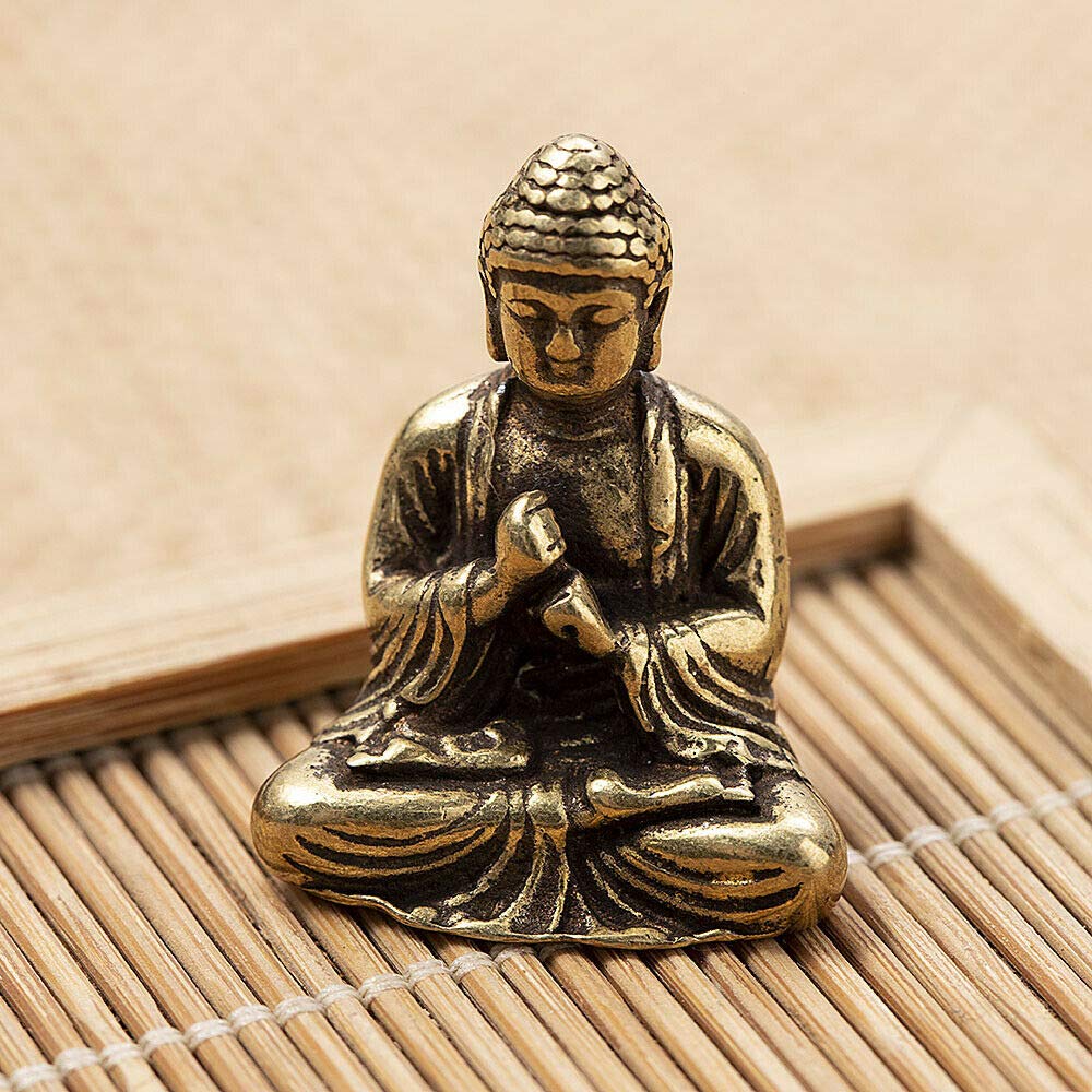 SaiDian 2 Pcs Mini Statue Brass Sakyamuni Buddha Ornaments