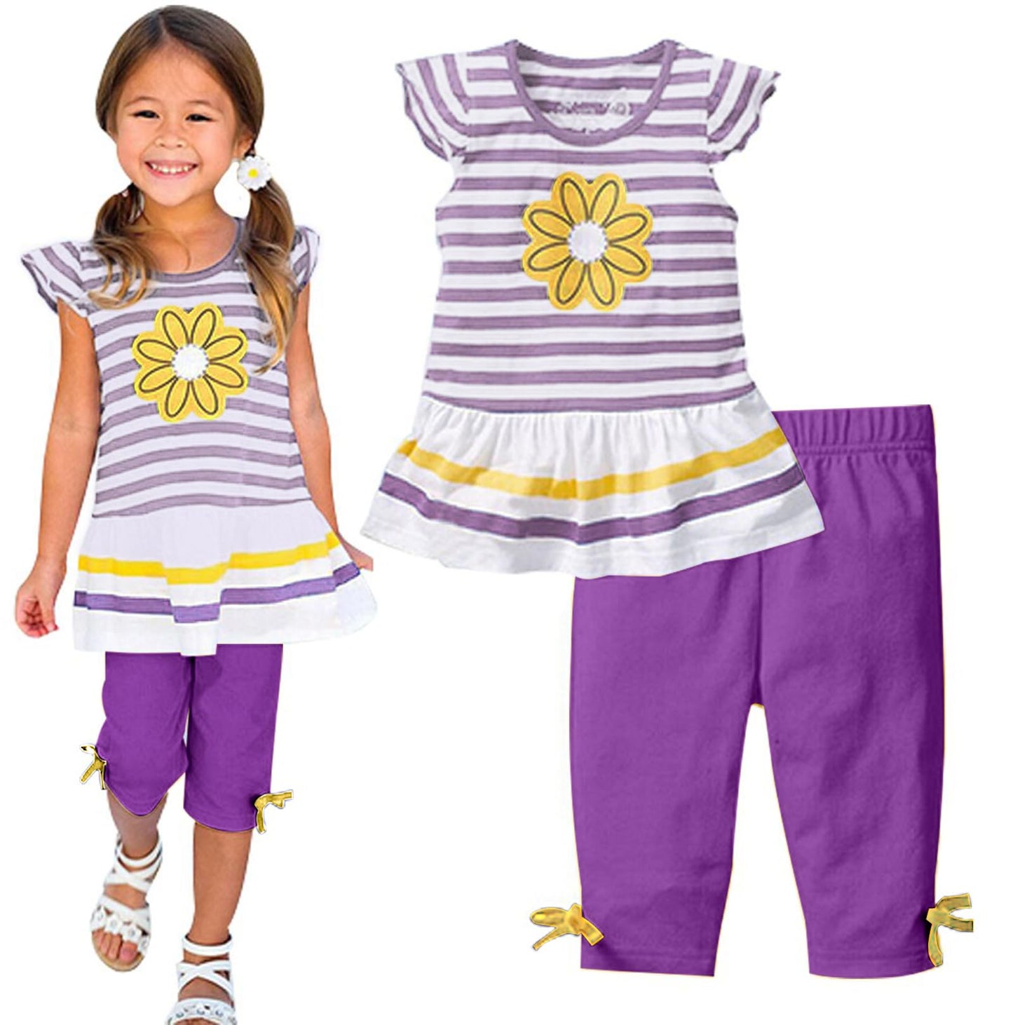 LUKYCILD Baby Girls Summer Clothes Casual Clothing Suit Short Sleeve Striped T-Shirt +Pants