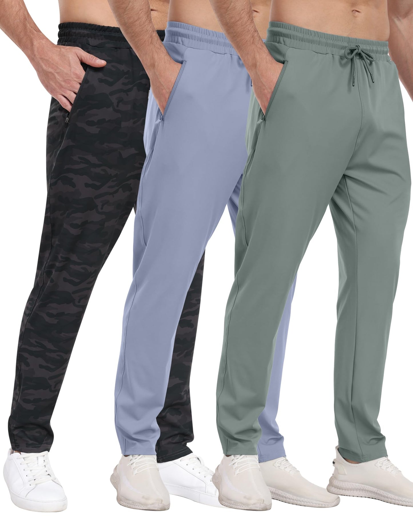 3 Pack Men's Athletic Sweatpants with Zipper Pockets,