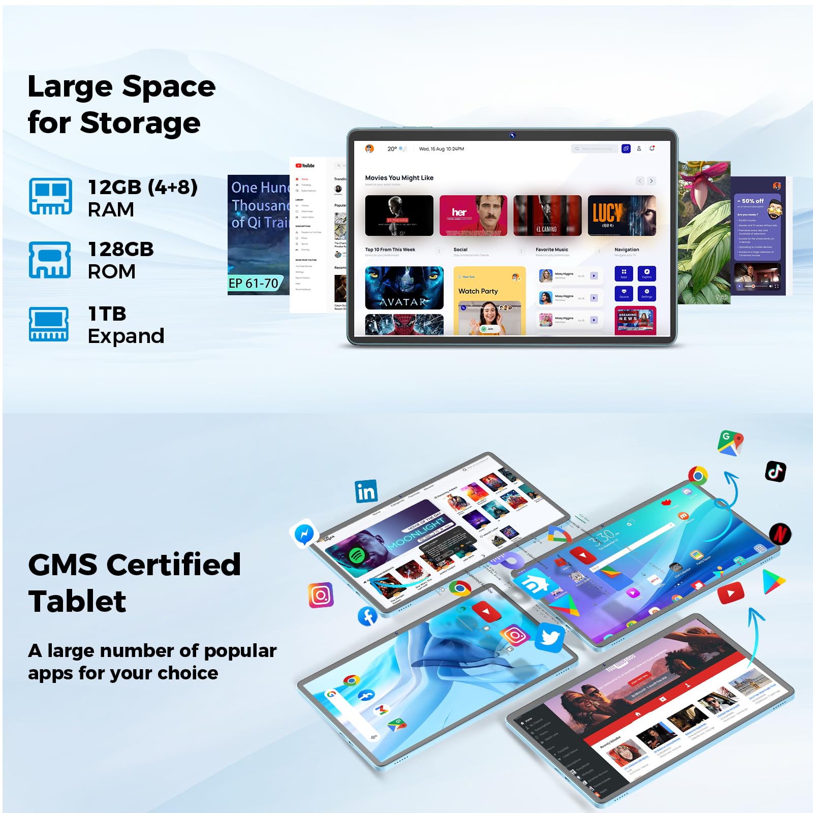 Android Tablet, 11 inch Android 15 Tablet with Keyboard, 24GB+128GB, 1TB Expand, 8000mAh, 5MP+13MP, 2.4G&5G WiFi, IPS Touch Screen, GMS Certified, 2 in 1 Tablets with Case, Mouse, Stylus(Black)