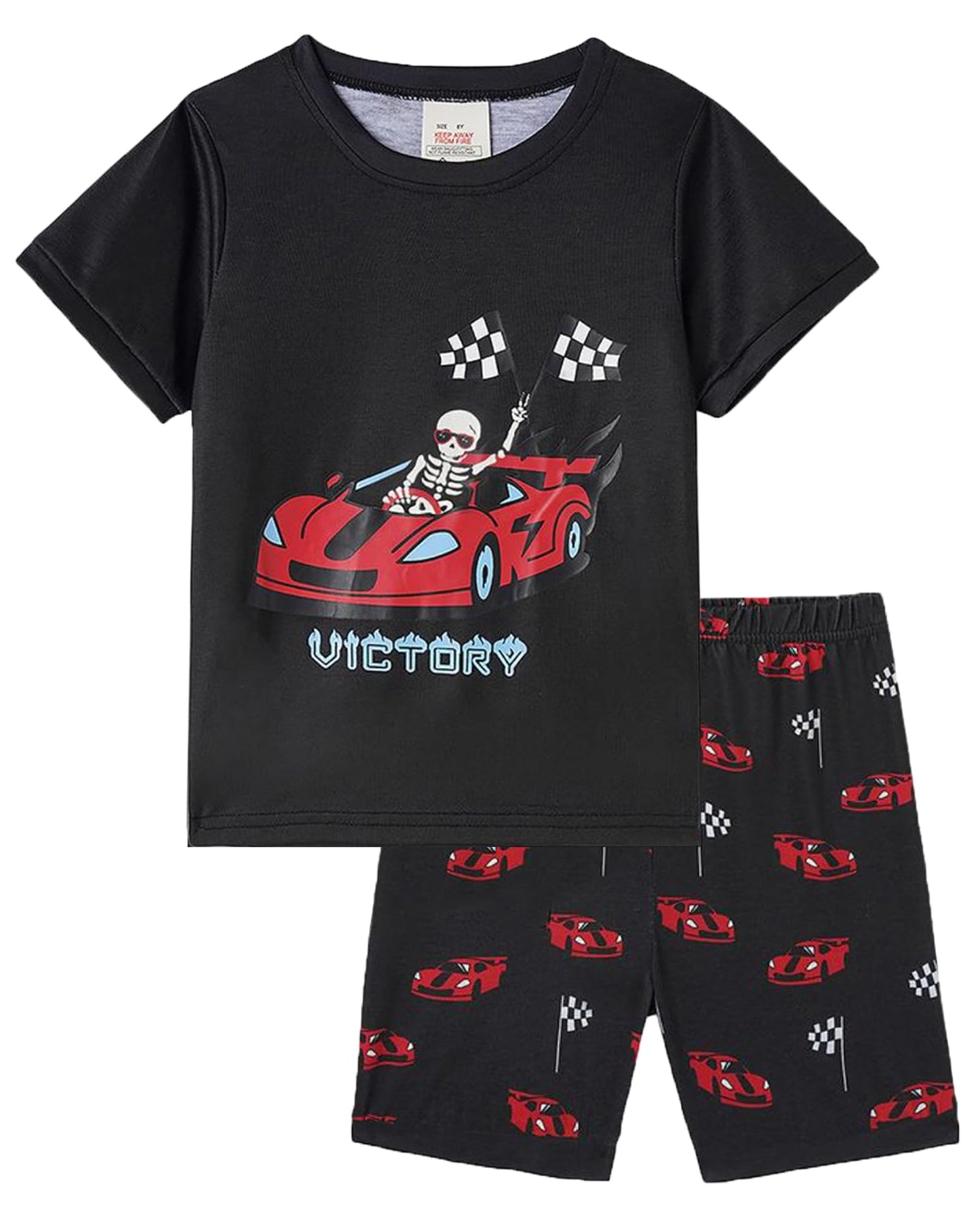 MyFav Big Boys Glow in Dark Skull Pjs Sleepwear Summer Pajama Shorts Sets, Skateboard, 14 Years