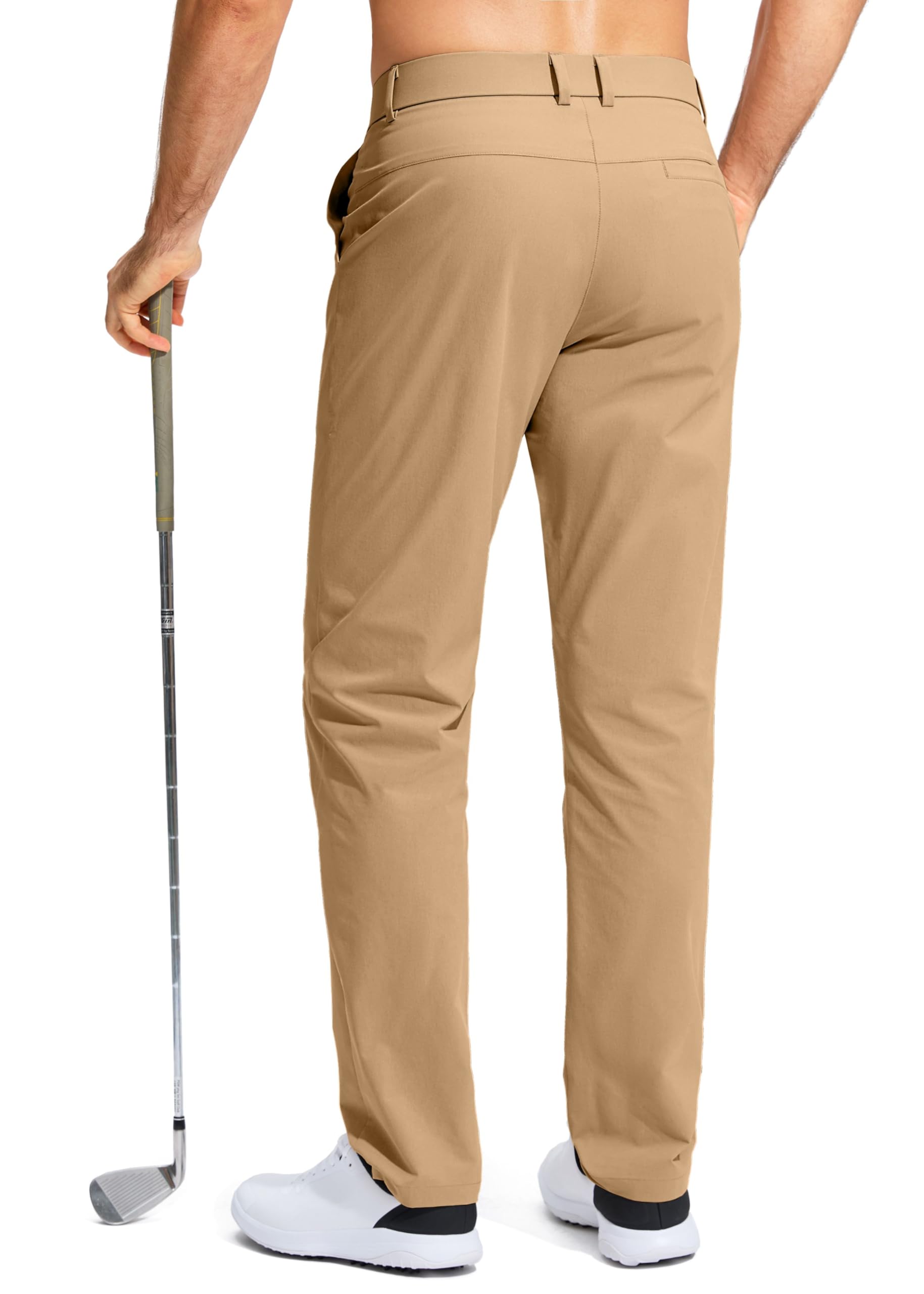 Pudolla Men's Golf Pants Stretch Classic Fit Work Dress Pants 30 Lightweight Quick Dry Casual Slacks Trousers with Pockets(Khaki 34Wx30L)