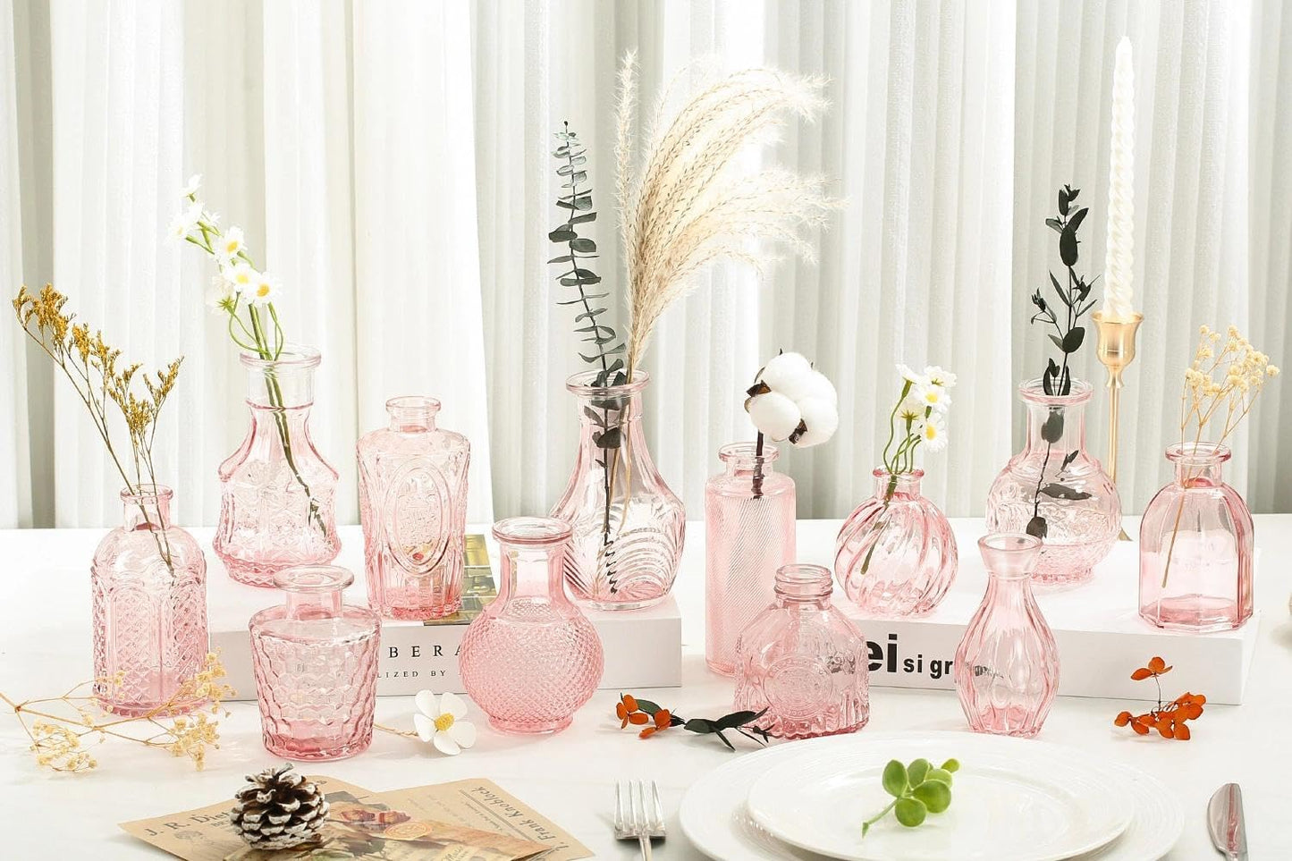 Anquephd Glass Bud Vase Set of 32PCS Wedding Centerpieces for Tables,Mini Clear Bud Vases for Flowers,Small Flower Vases Suitable for Birthday Party,Anniversary,Wedding,Baby Shower (Clear, 32PCS)