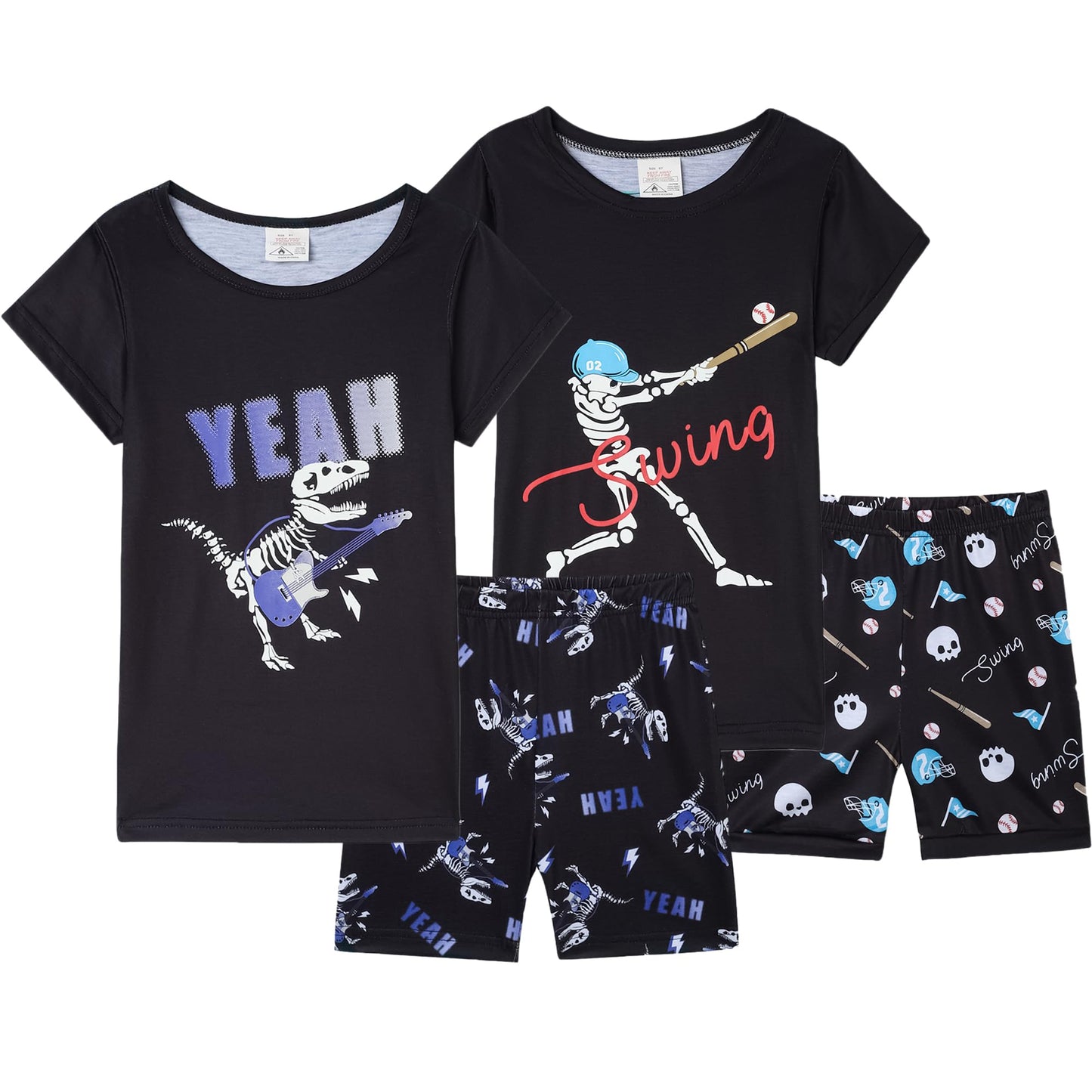 MyFav Big Boys Glow in Dark Skull Pjs Sleepwear Summer Pajama Shorts Sets, Skateboard, 14 Years