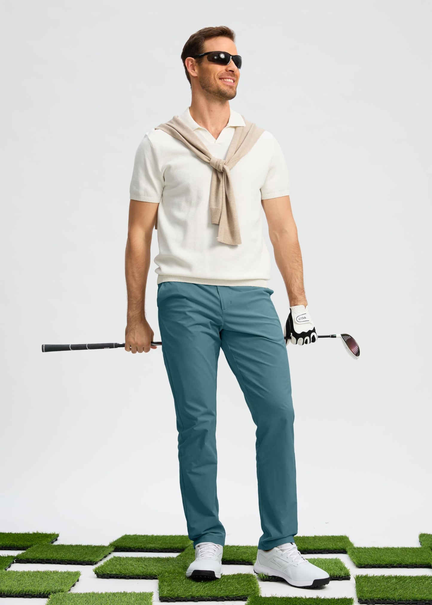 Pudolla Men's Golf Pants Stretch Classic Fit Work Dress Pants 30 Lightweight Quick Dry Casual Slacks Trousers with Pockets(Khaki 34Wx30L)