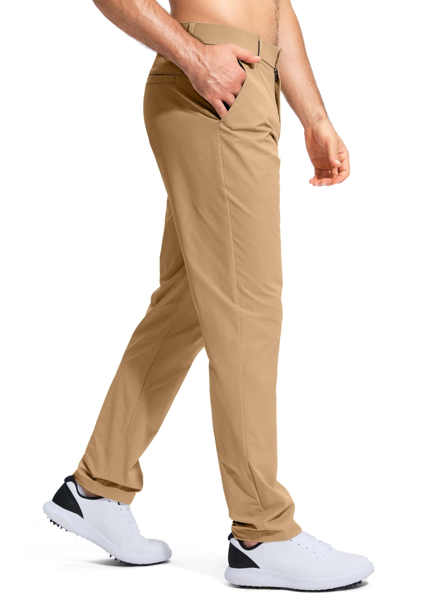 Pudolla Men's Golf Pants Stretch Classic Fit Work Dress Pants 30 Lightweight Quick Dry Casual Slacks Trousers with Pockets(Khaki 34Wx30L)