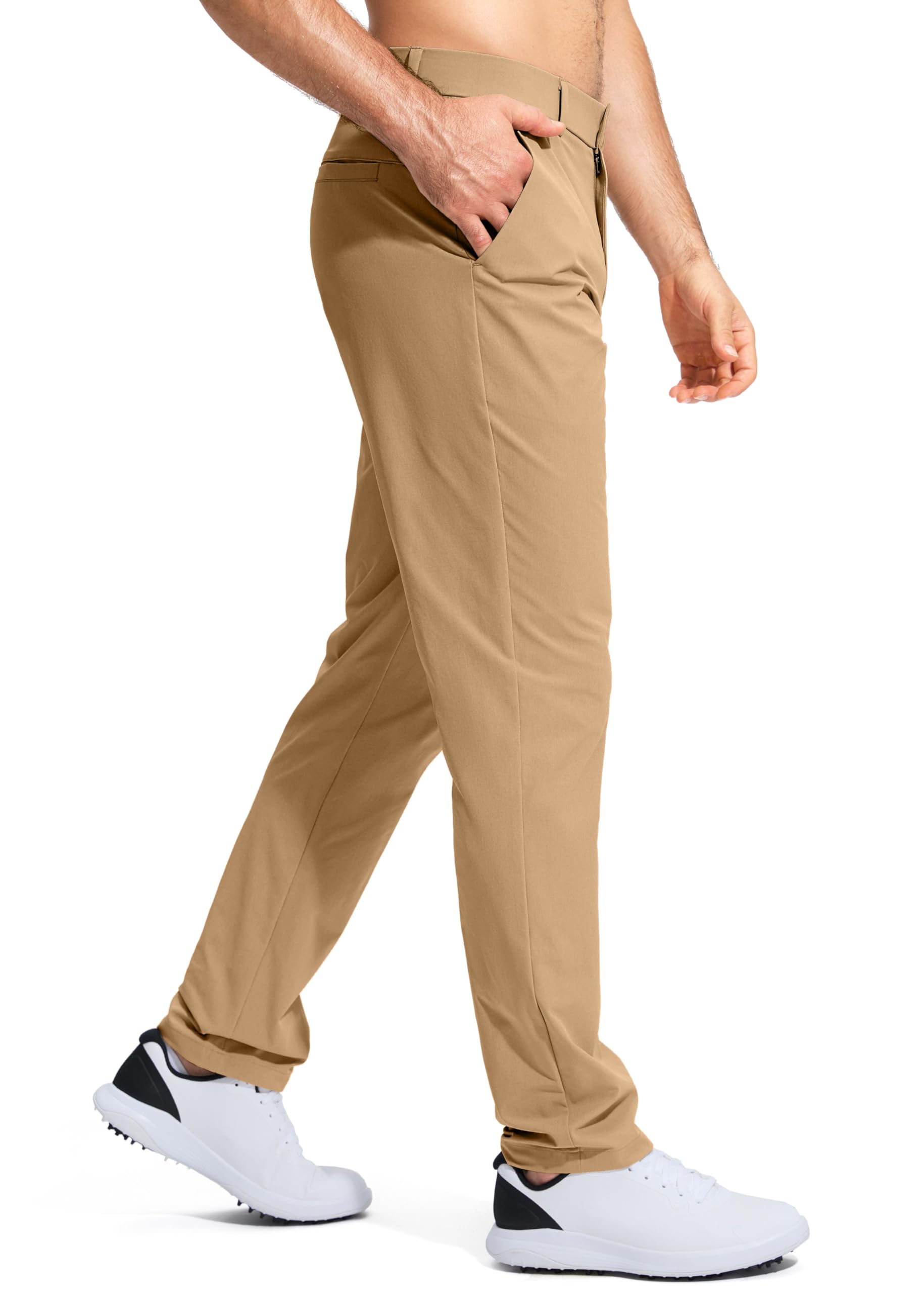 Pudolla Men's Golf Pants Stretch Classic Fit Work Dress Pants 30 Lightweight Quick Dry Casual Slacks Trousers with Pockets(Khaki 34Wx30L)