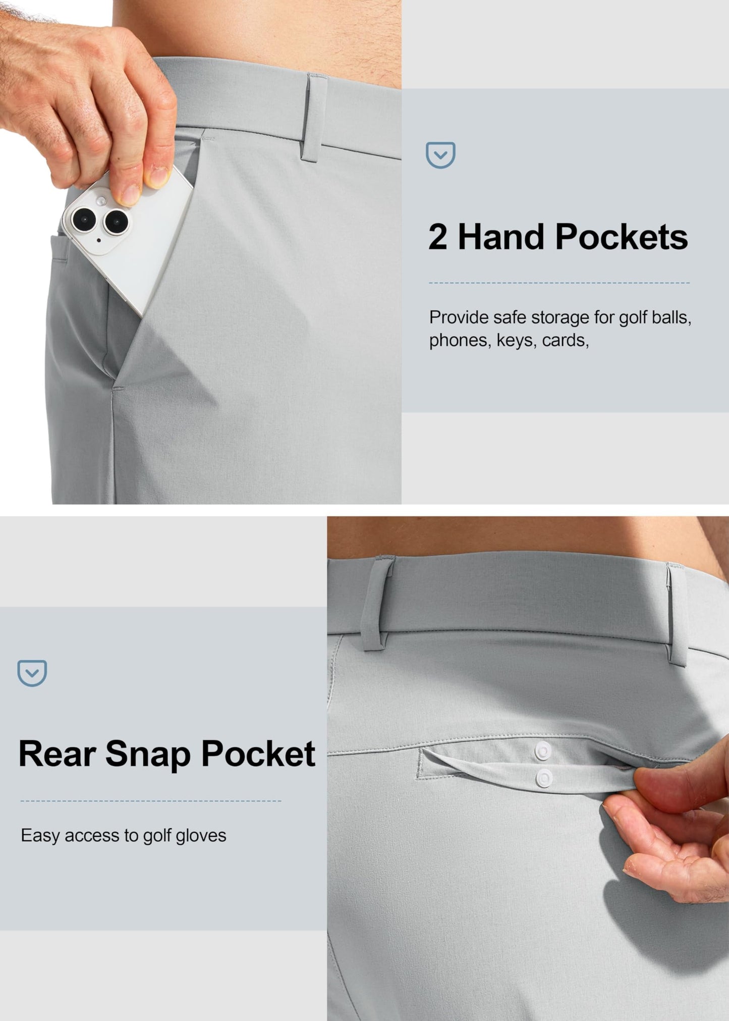 Pudolla Men's Golf Pants Stretch Classic Fit Work Dress Pants 30 Lightweight Quick Dry Casual Slacks Trousers with Pockets(Khaki 34Wx30L)