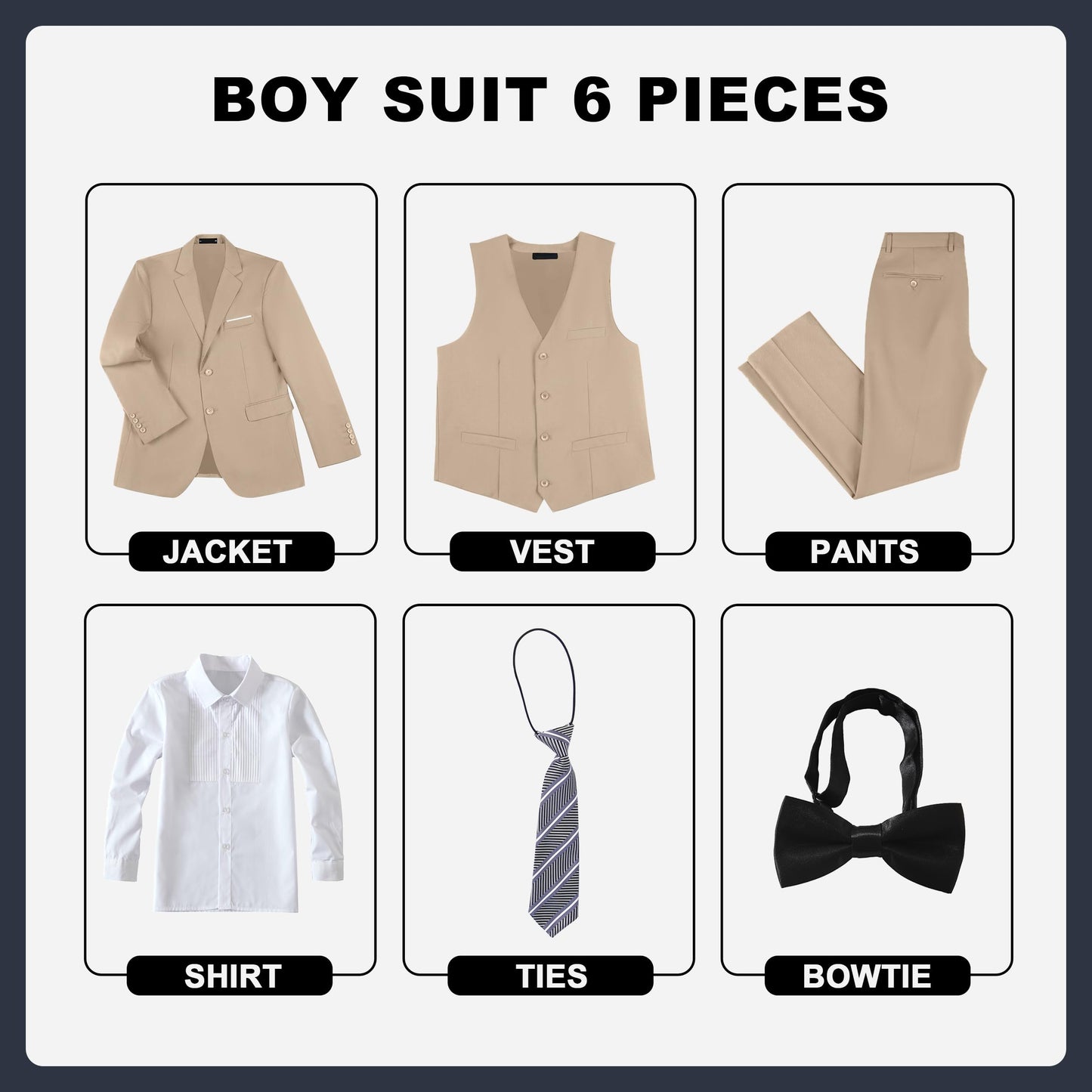 Boys' Suits Size 2T Kids Black Suit Slim Fit 6 Piece Formal Suit Set Teen Toddler Ring Bearer Outfit for Wedding