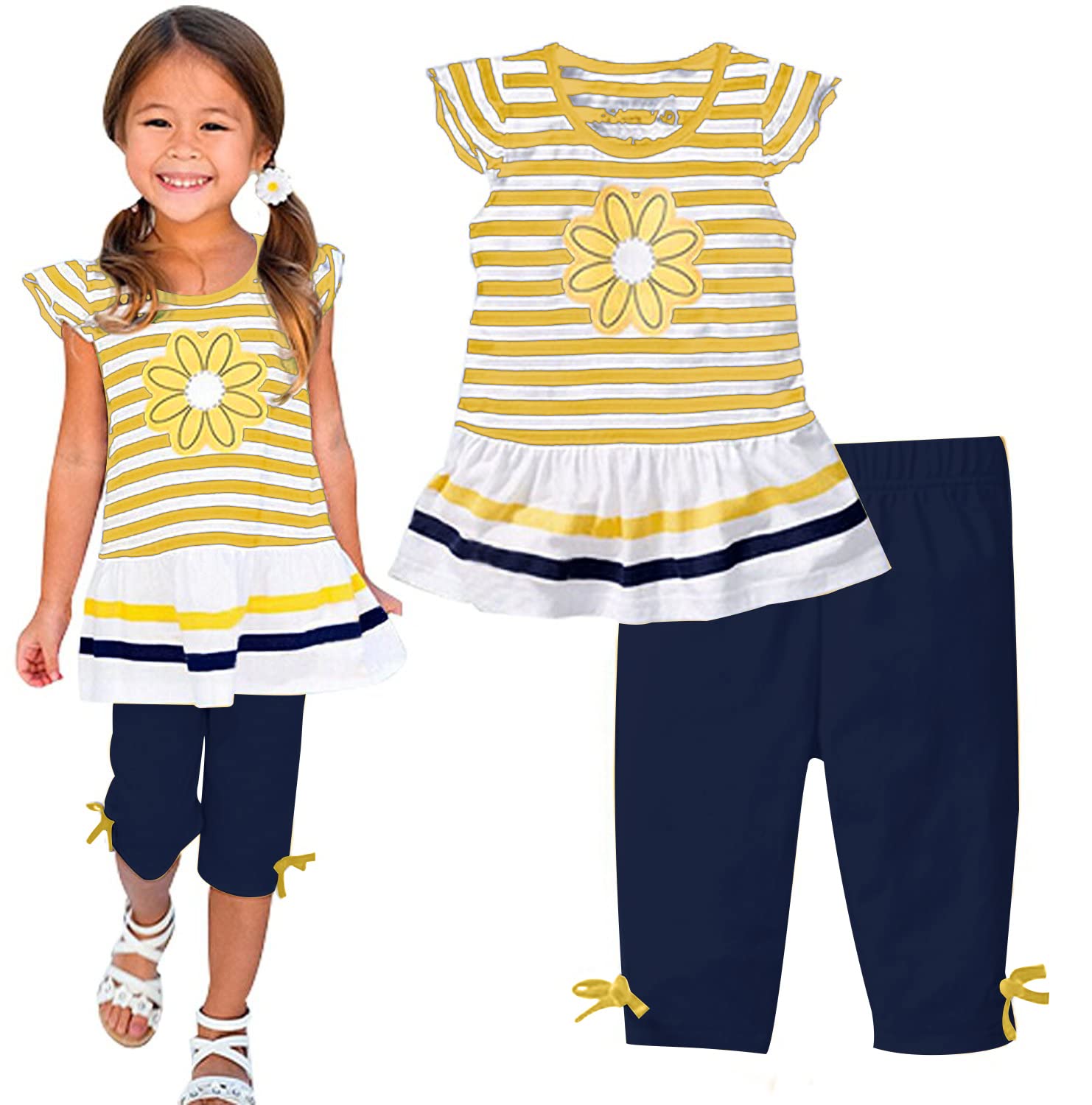 LUKYCILD Baby Girls Summer Clothes Casual Clothing Suit Short Sleeve Striped T-Shirt +Pants