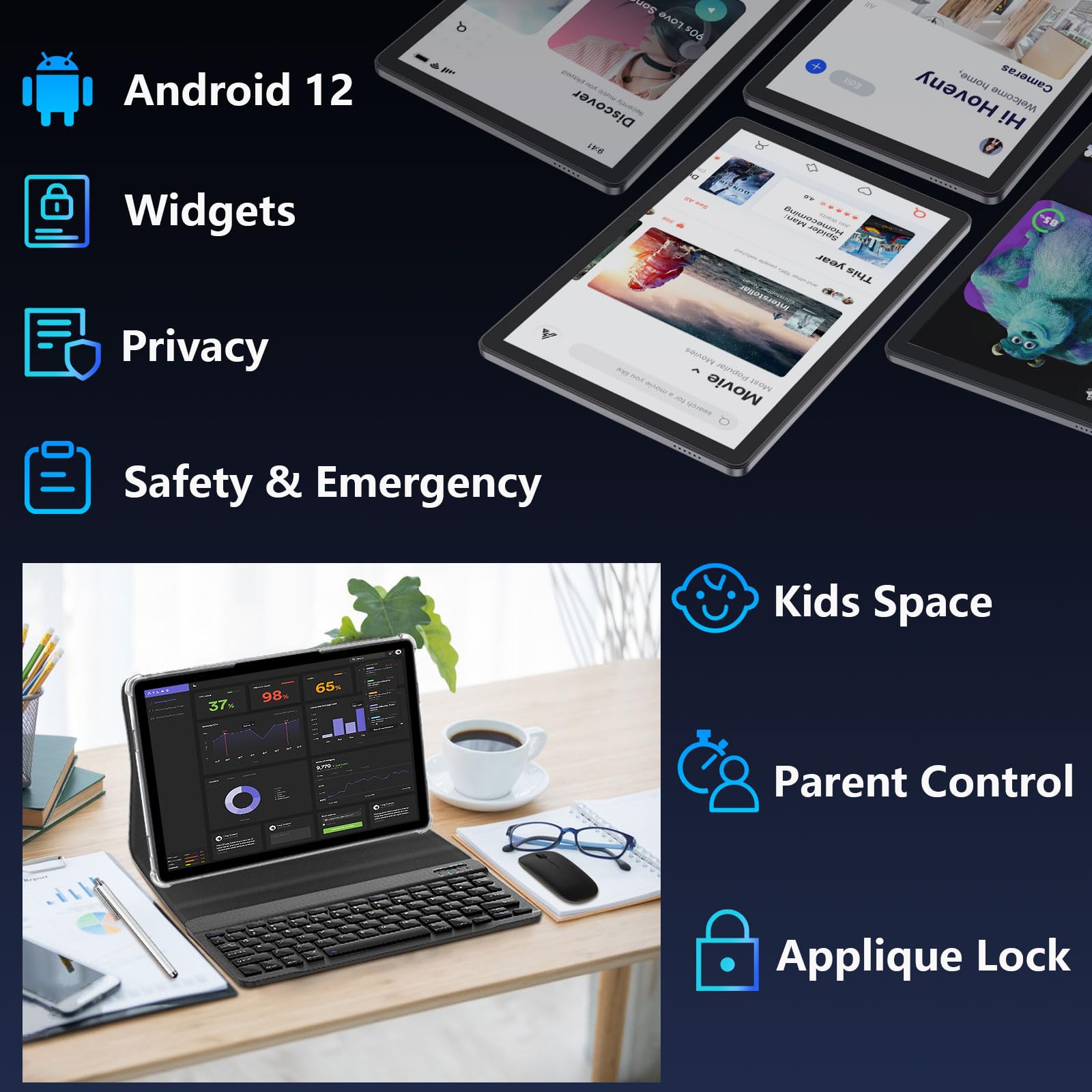 JIKOCXN Tablet 11 inch Android 12 Tablets, 12GB+128GB,1TB Expand, Widevine L1 Compatible 8-Core Tablet with 5G WiFi, 8000mAh Battery, Camera, 11" IPS Big Screen (Beige)