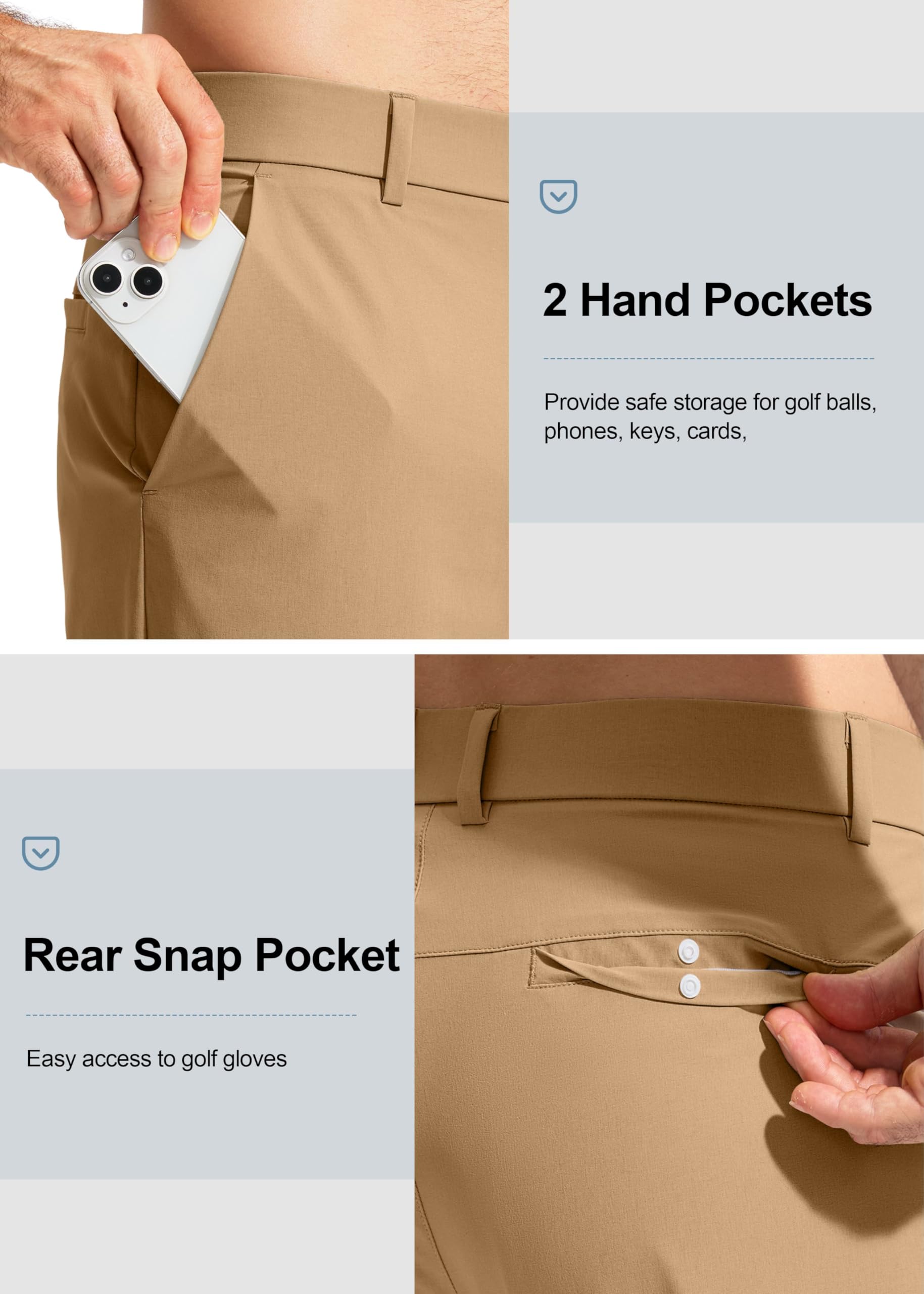 Pudolla Men's Golf Pants Stretch Classic Fit Work Dress Pants 30 Lightweight Quick Dry Casual Slacks Trousers with Pockets(Khaki 34Wx30L)